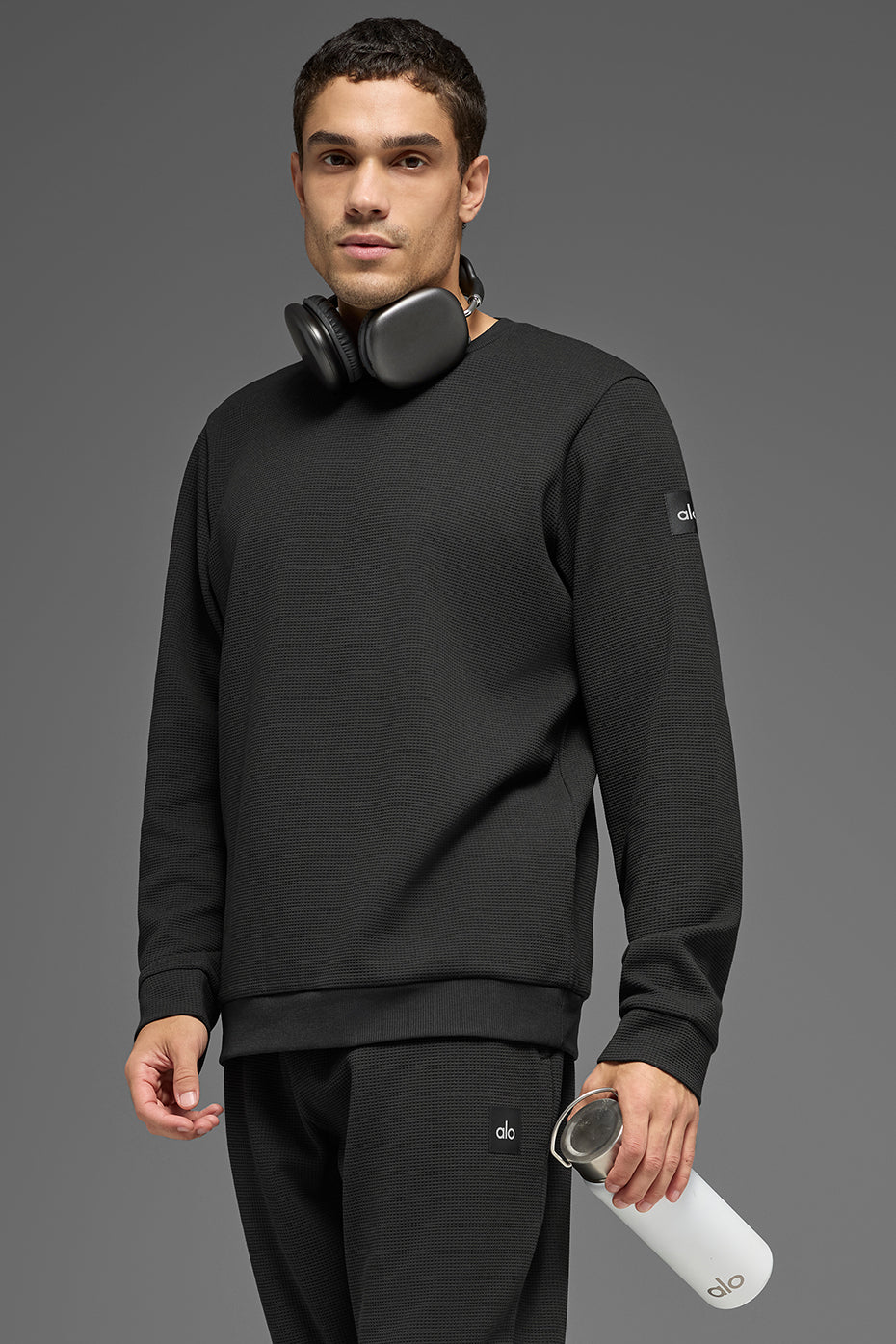 Waffle Lounge Long Sleeve Crew - Black — photo 3