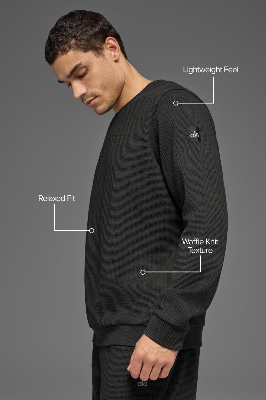 Waffle Lounge Long Sleeve Crew - Black — photo 2