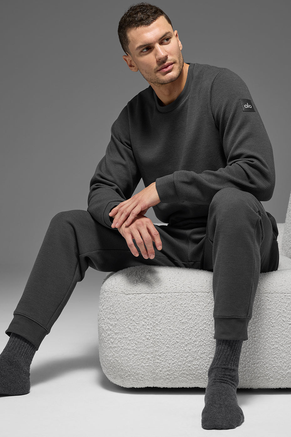 Waffle Lounge Long Sleeve Crew - Anthracite — photo 5