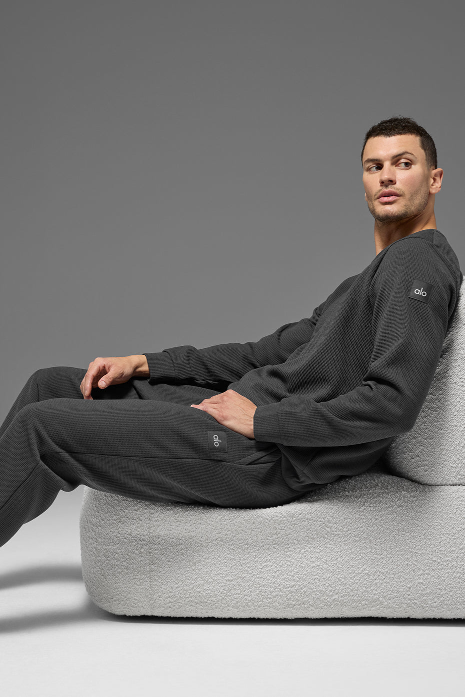 Waffle Lounge Long Sleeve Crew - Anthracite — photo 4
