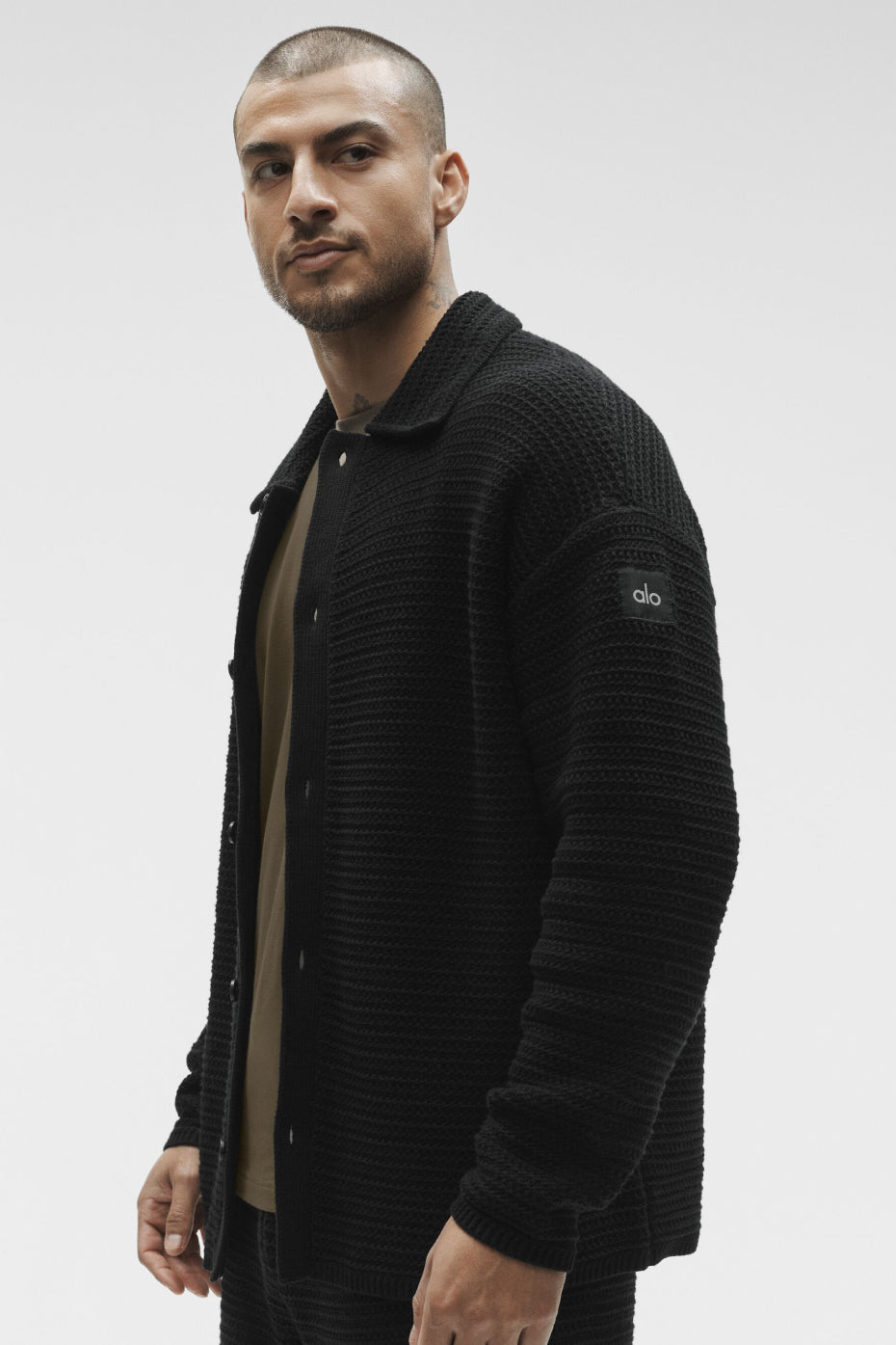 Shift Knit Button Up Long Sleeve - Black — photo 3