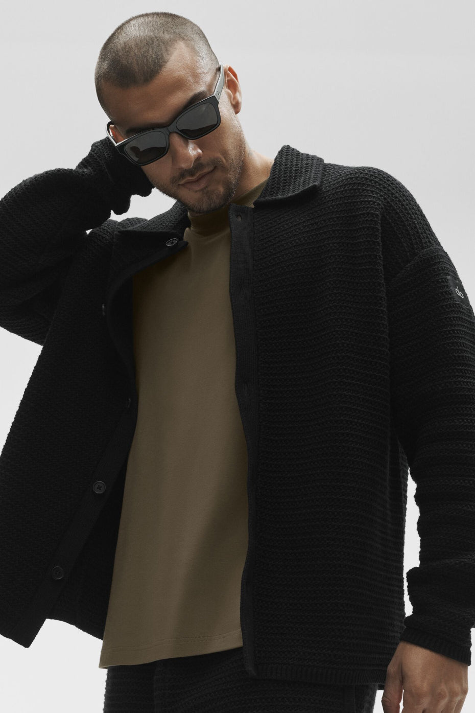 Shift Knit Button Up Long Sleeve - Black — photo 1