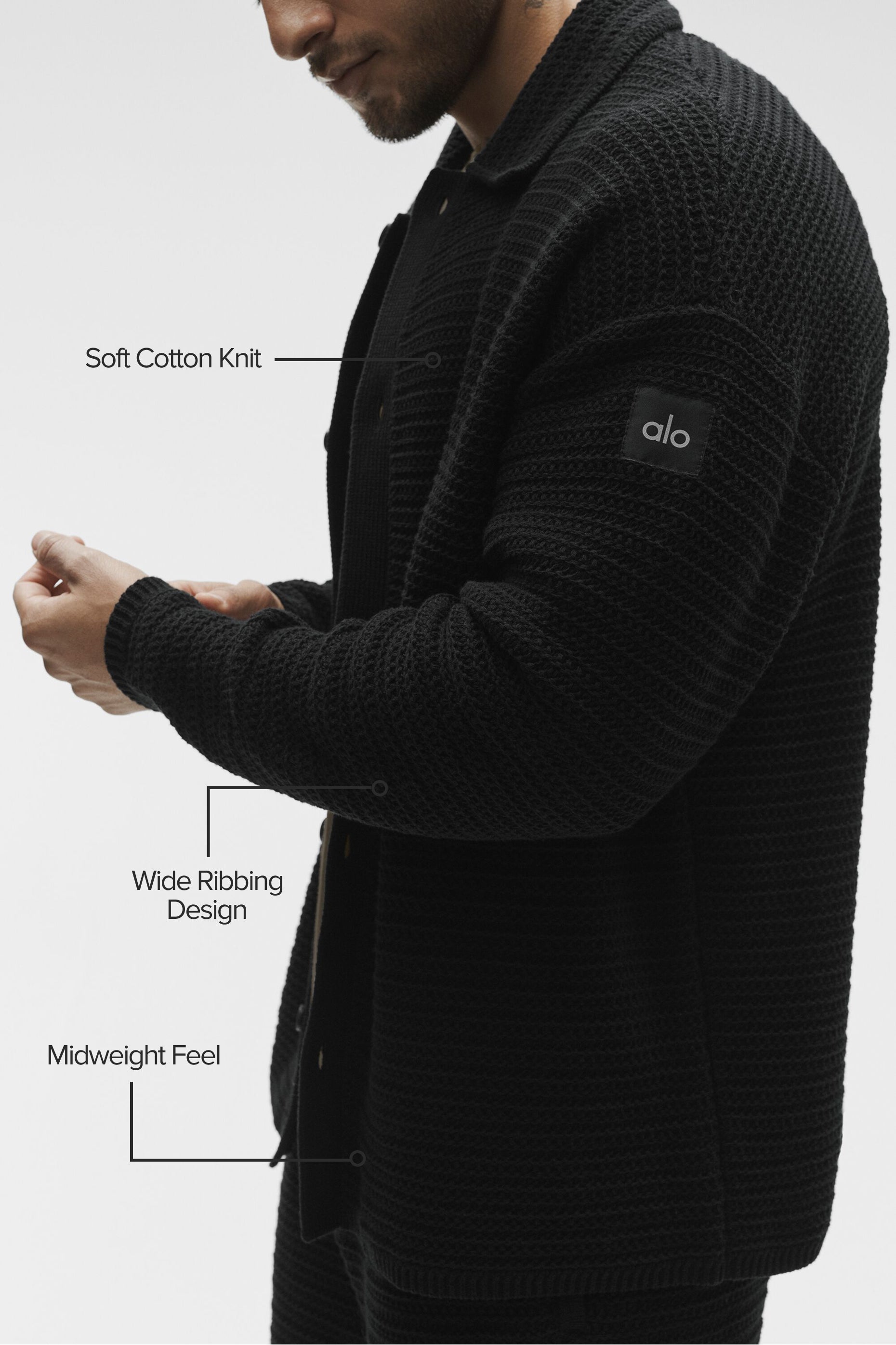 Shift Knit Button Up Long Sleeve - Black — photo 2