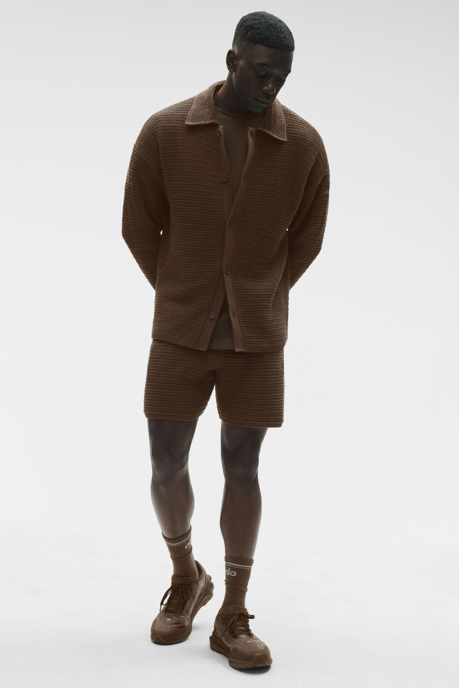 Shift Knit Button Up Long Sleeve - Espresso — photo 6