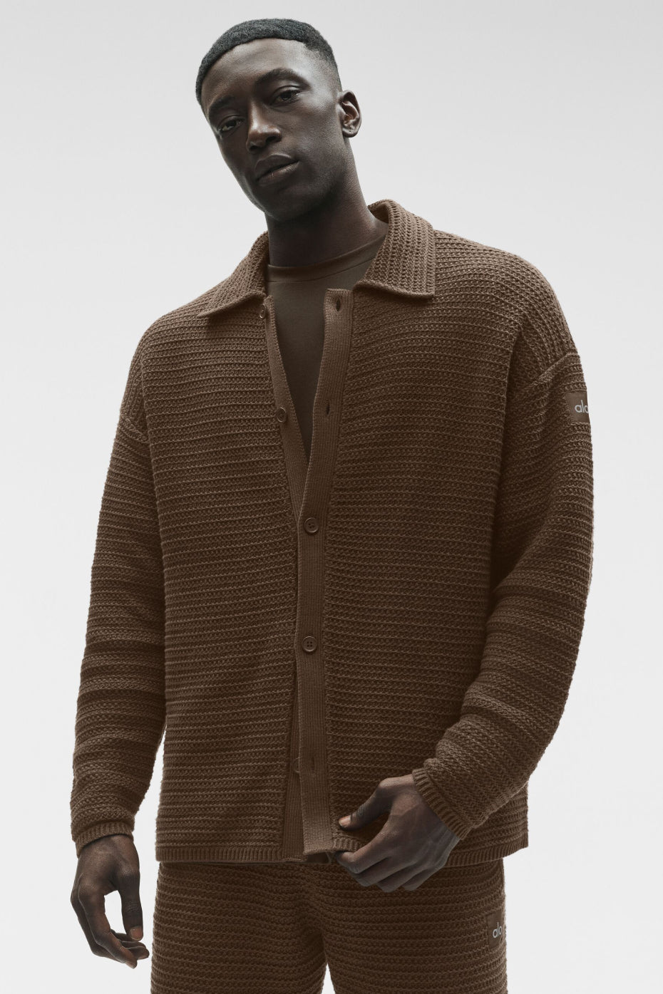 Shift Knit Button Up Long Sleeve - Espresso — photo 3