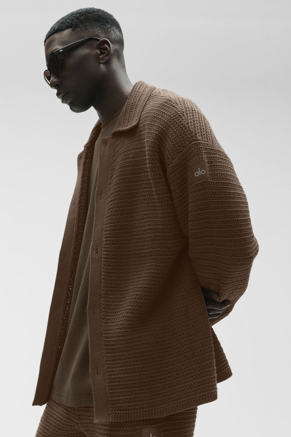 Shift Knit Button Up Long Sleeve - Espresso — photo 5
