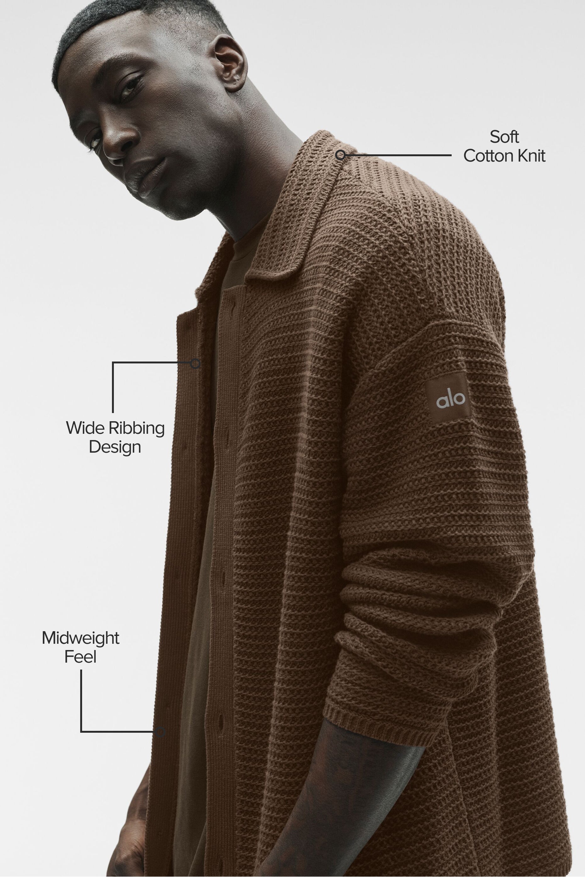 Shift Knit Button Up Long Sleeve - Espresso — photo 2