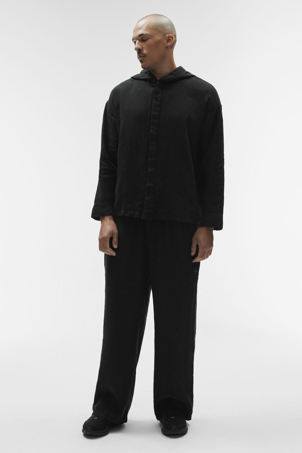 Linen Days Button Up Hoodie - Black — photo 6