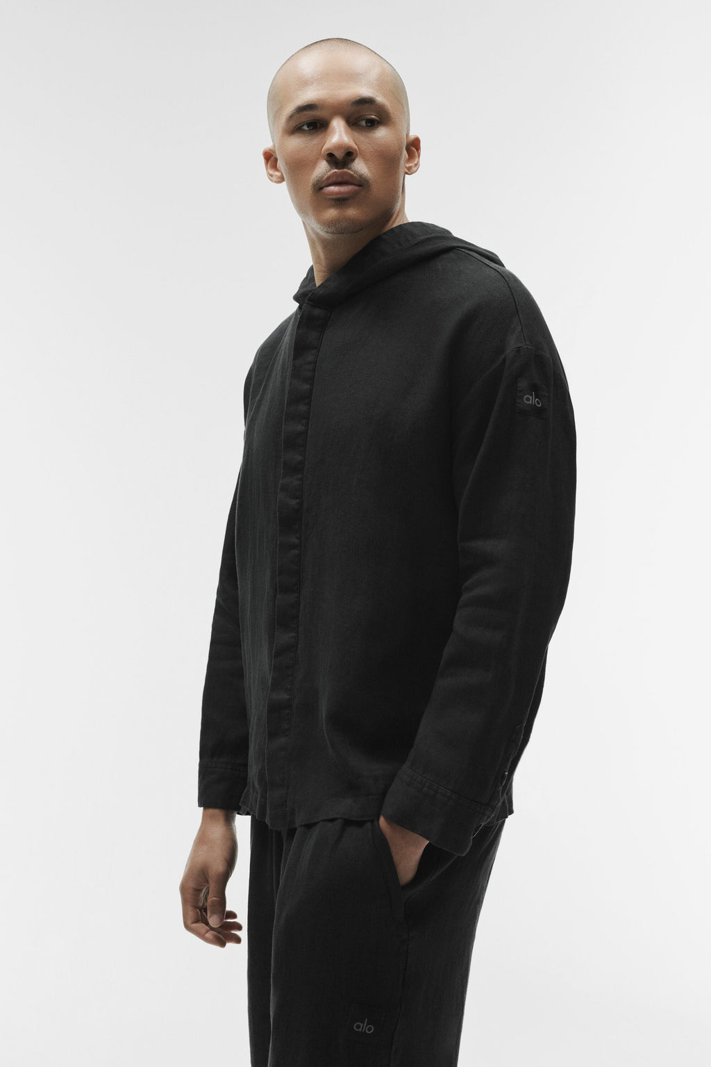 Linen Days Button Up Hoodie - Black — photo 3