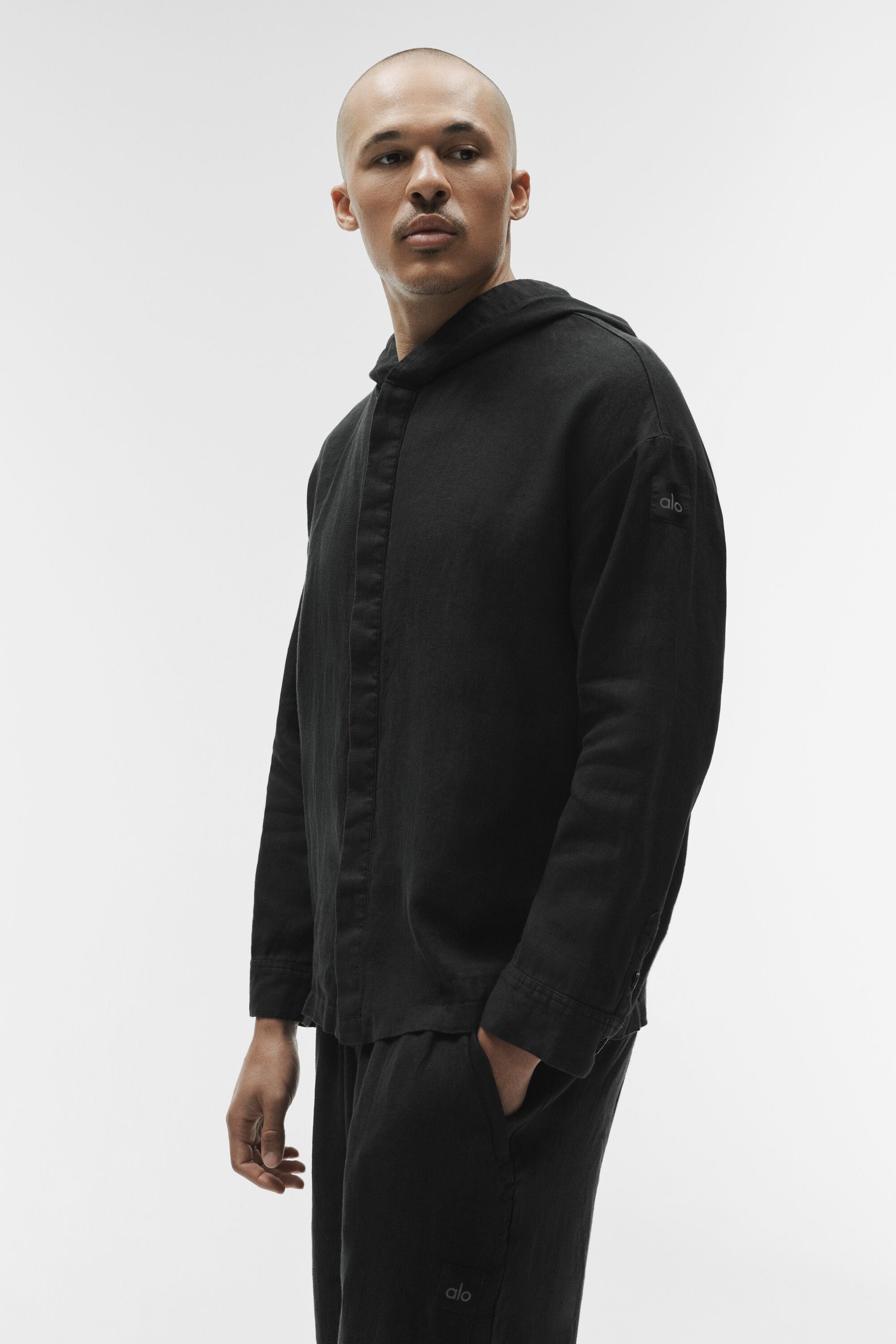 Linen Days Button Up Hoodie - Black — photo 3