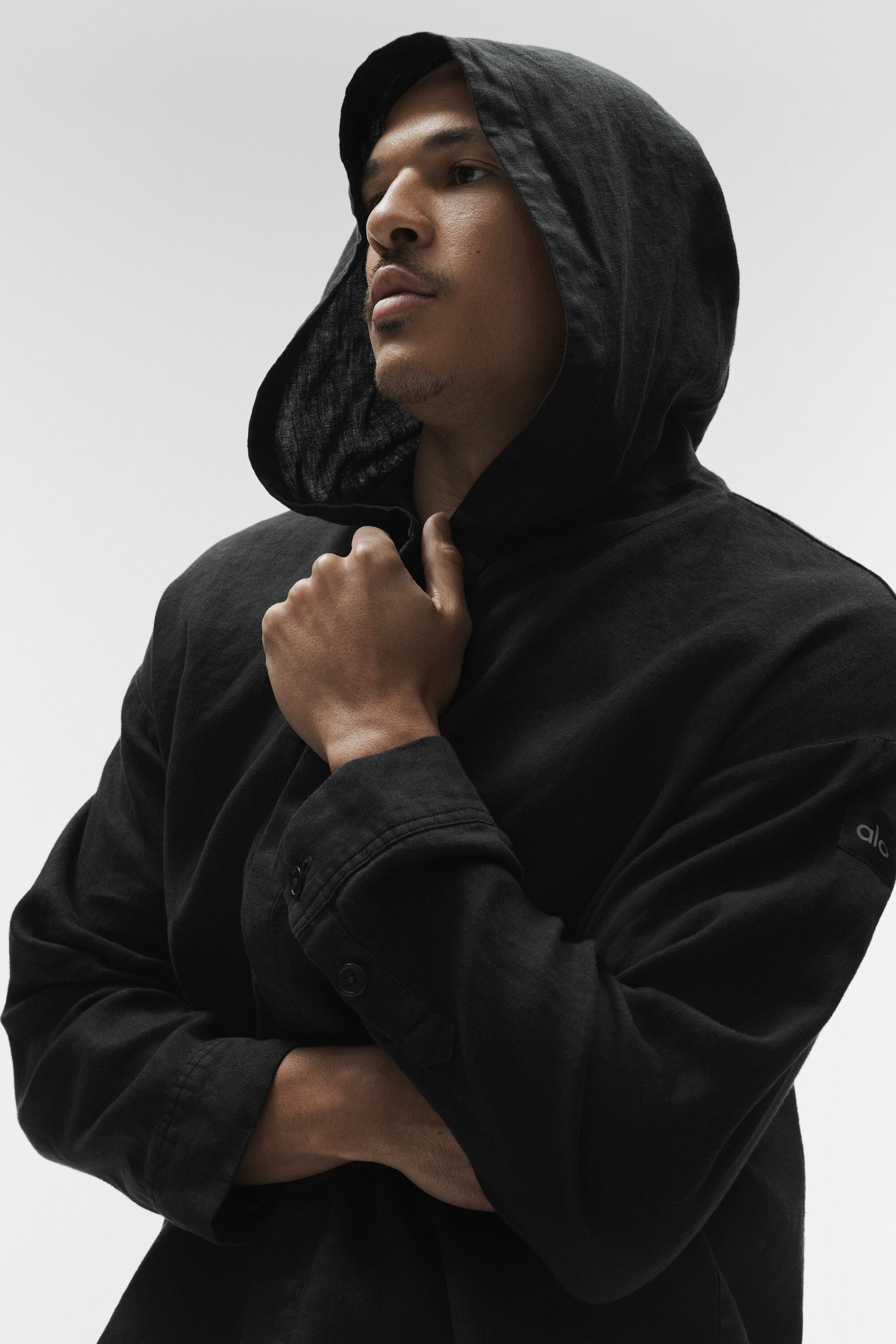 Linen Days Button Up Hoodie - Black — photo 5