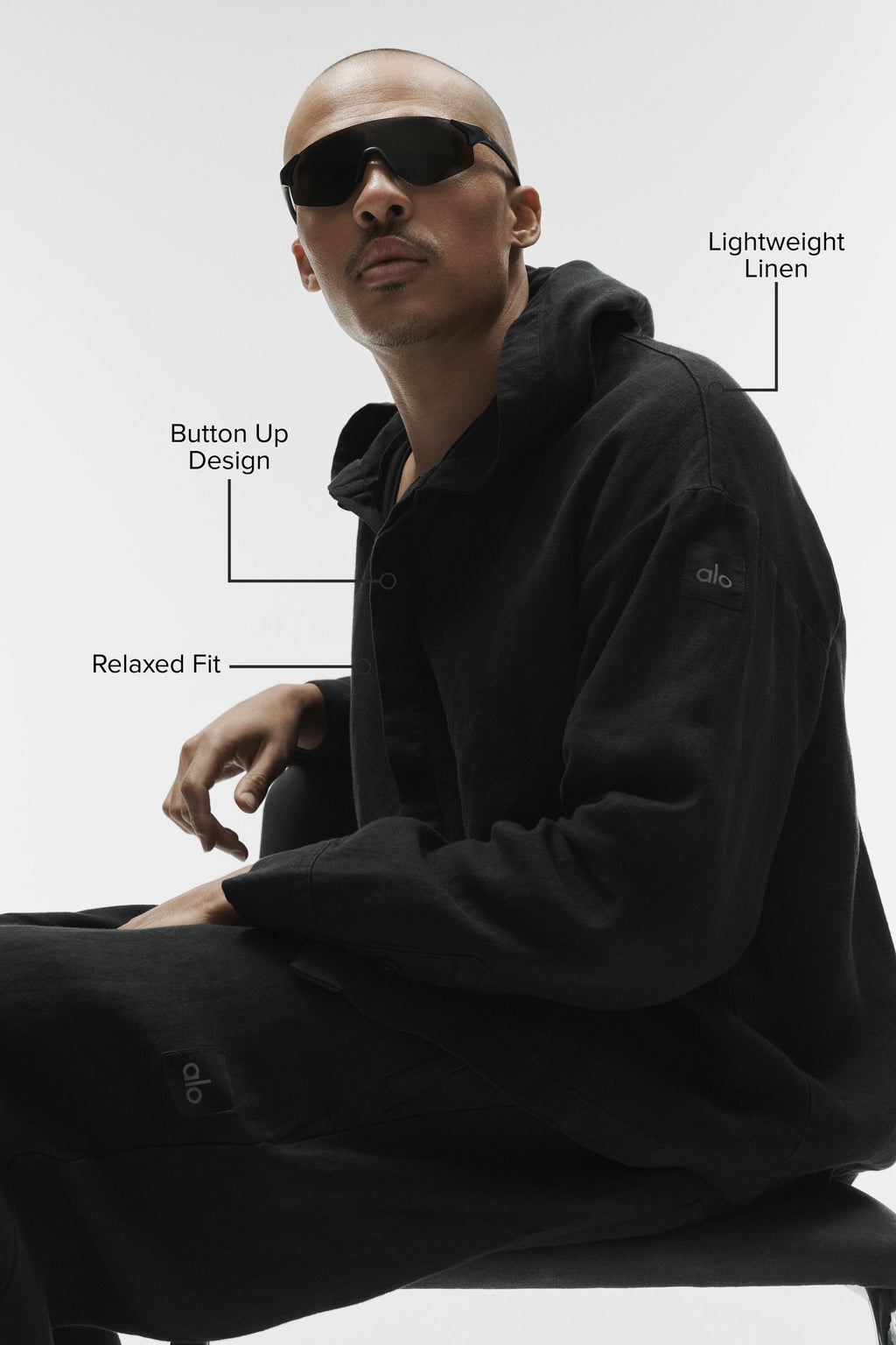 Linen Days Button Up Hoodie - Black — photo 2