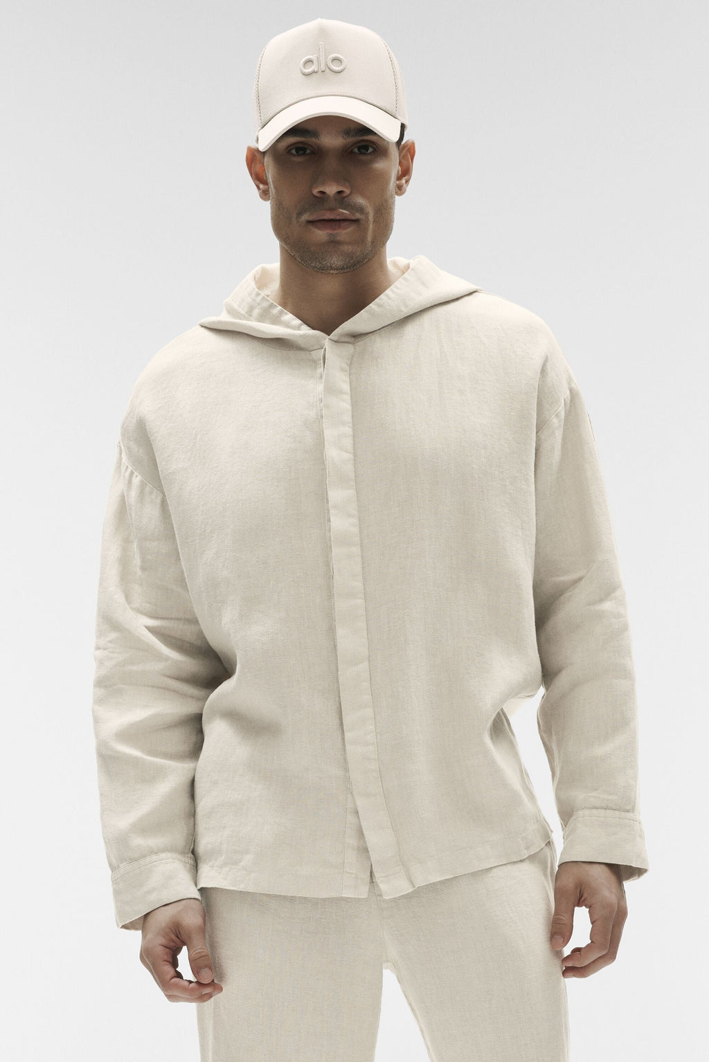 Linen Days Button Up Hoodie - Bone — photo 3