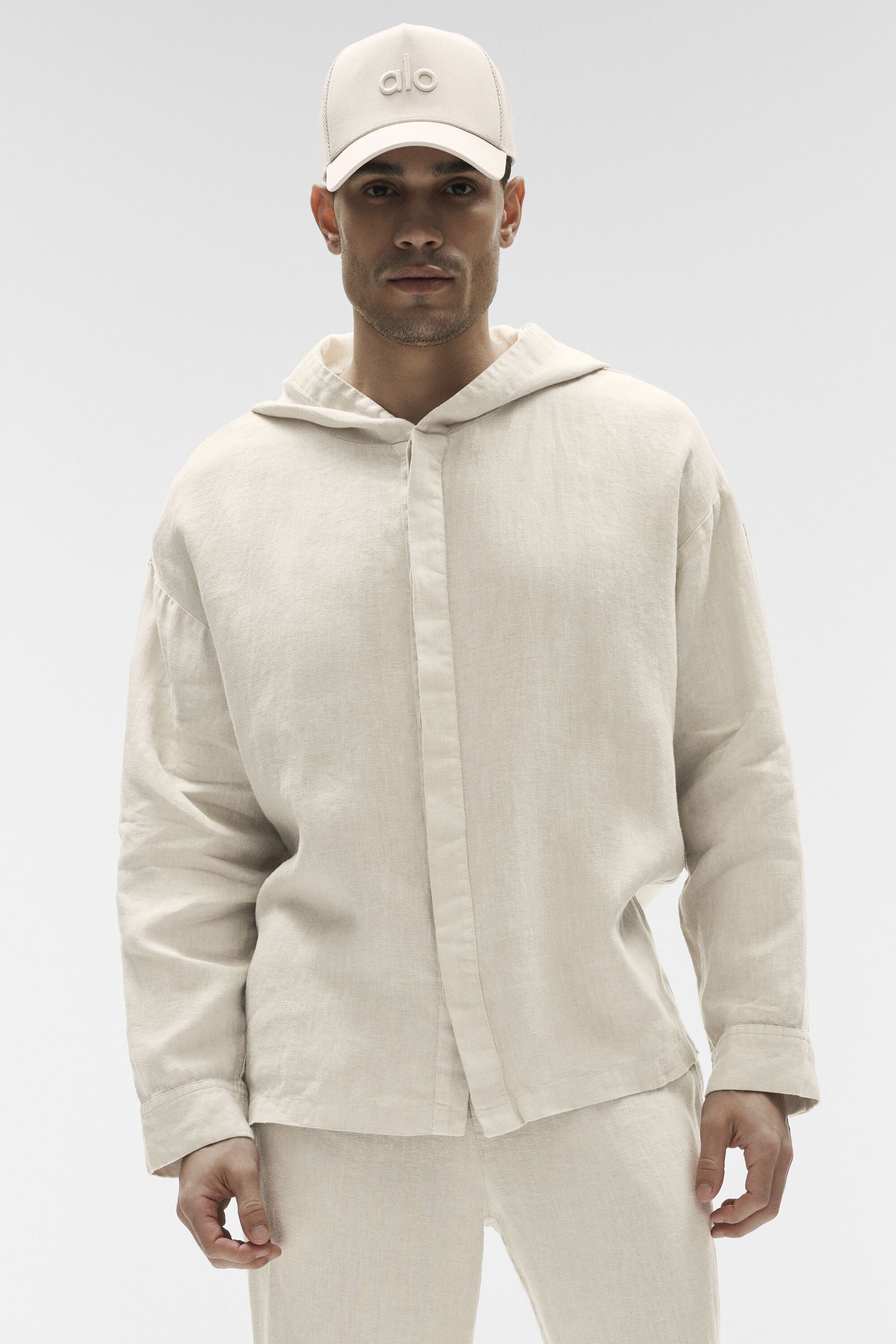 Linen Days Button Up Hoodie - Bone — photo 3