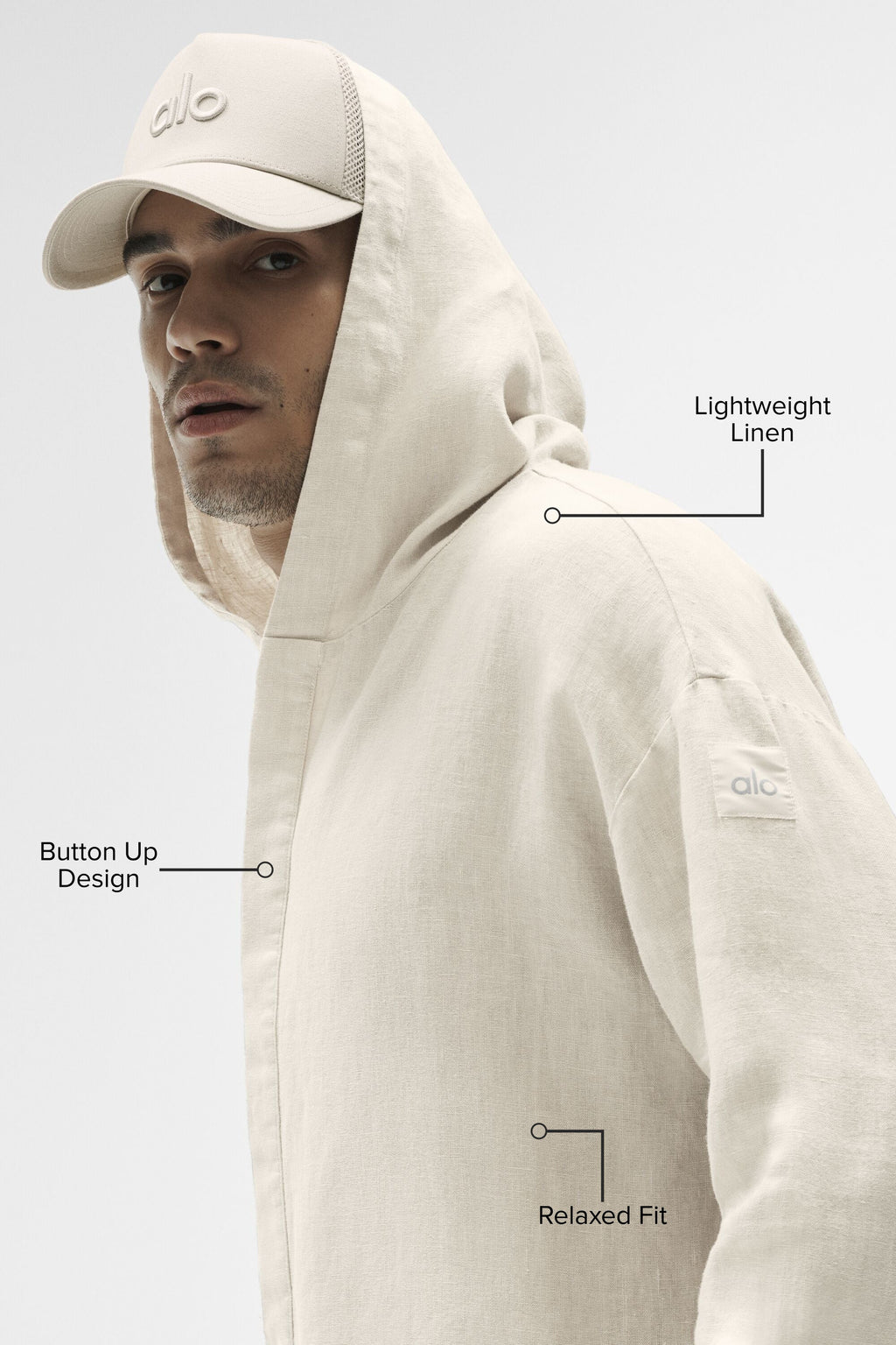 Linen Days Button Up Hoodie - Bone — photo 2