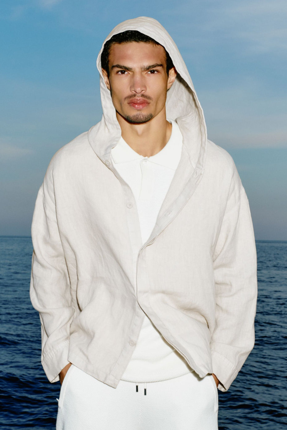 Linen Days Button Up Hoodie - Bone — photo 1