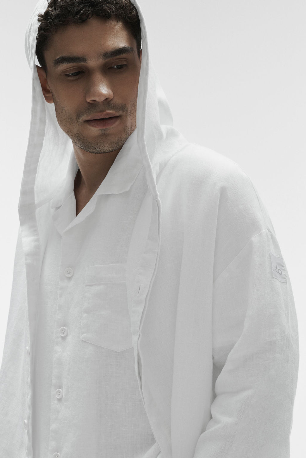 Linen Days Button Up Hoodie - White — photo 3