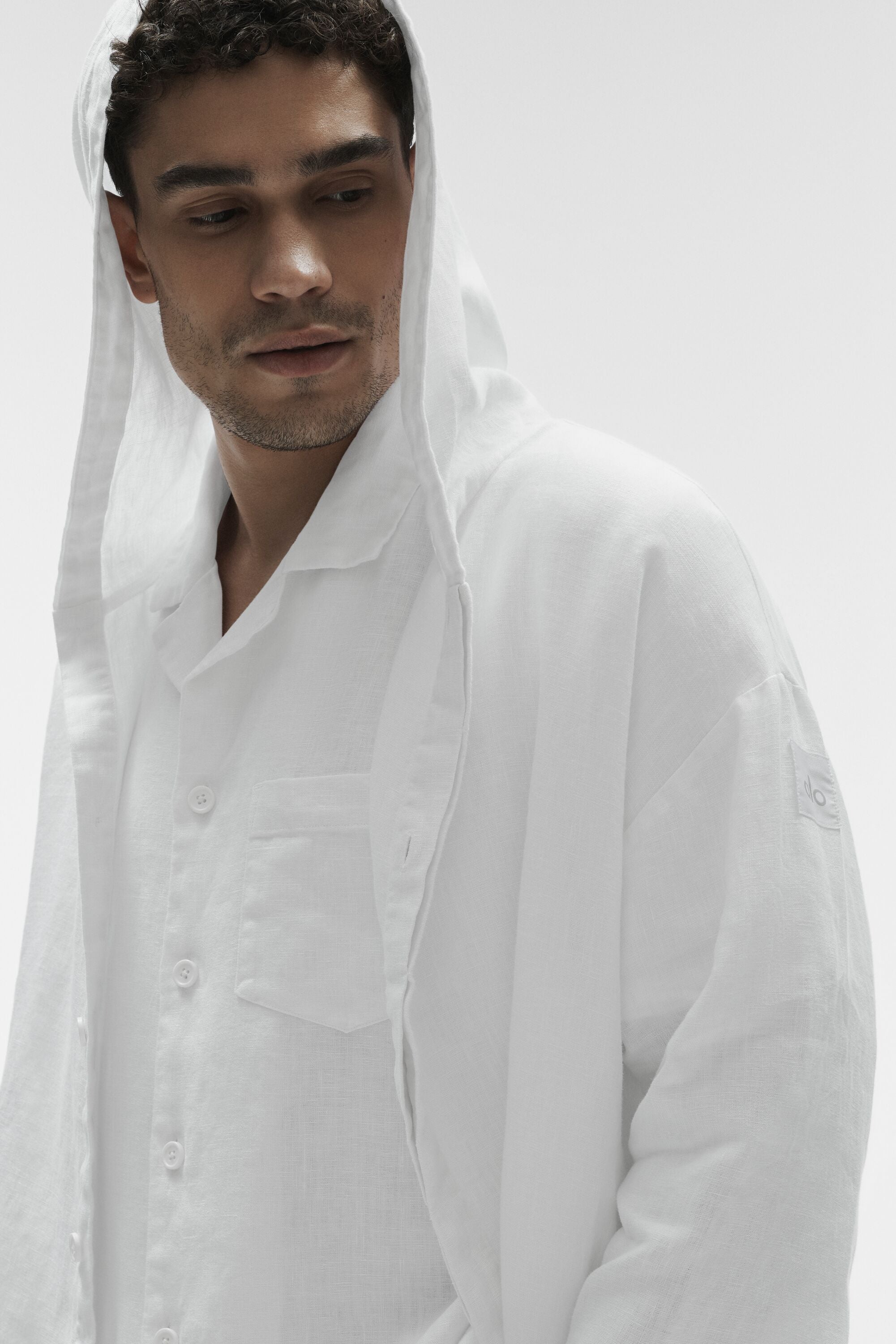 Linen Days Button Up Hoodie - White — photo 3