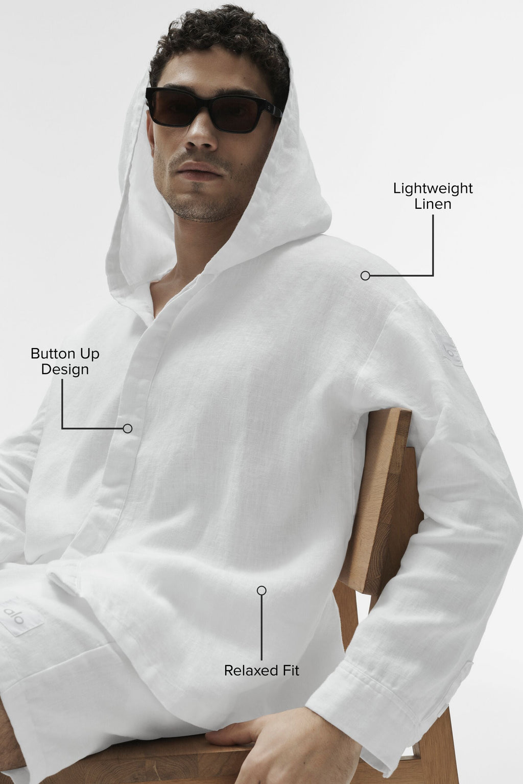 Linen Days Button Up Hoodie - White — photo 2