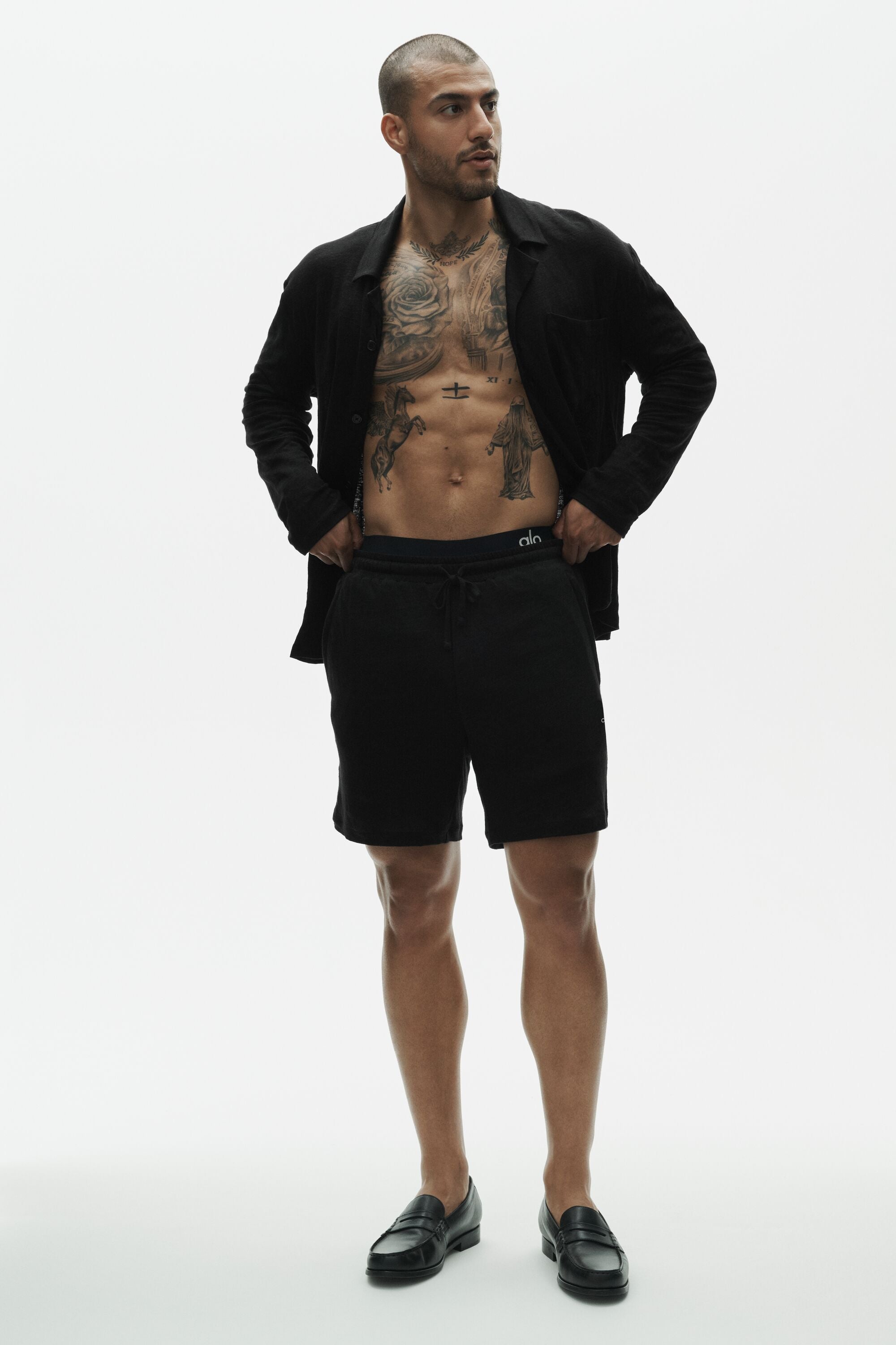 Linen Jersey Coastal Long Sleeve Button Up - Black — photo 5