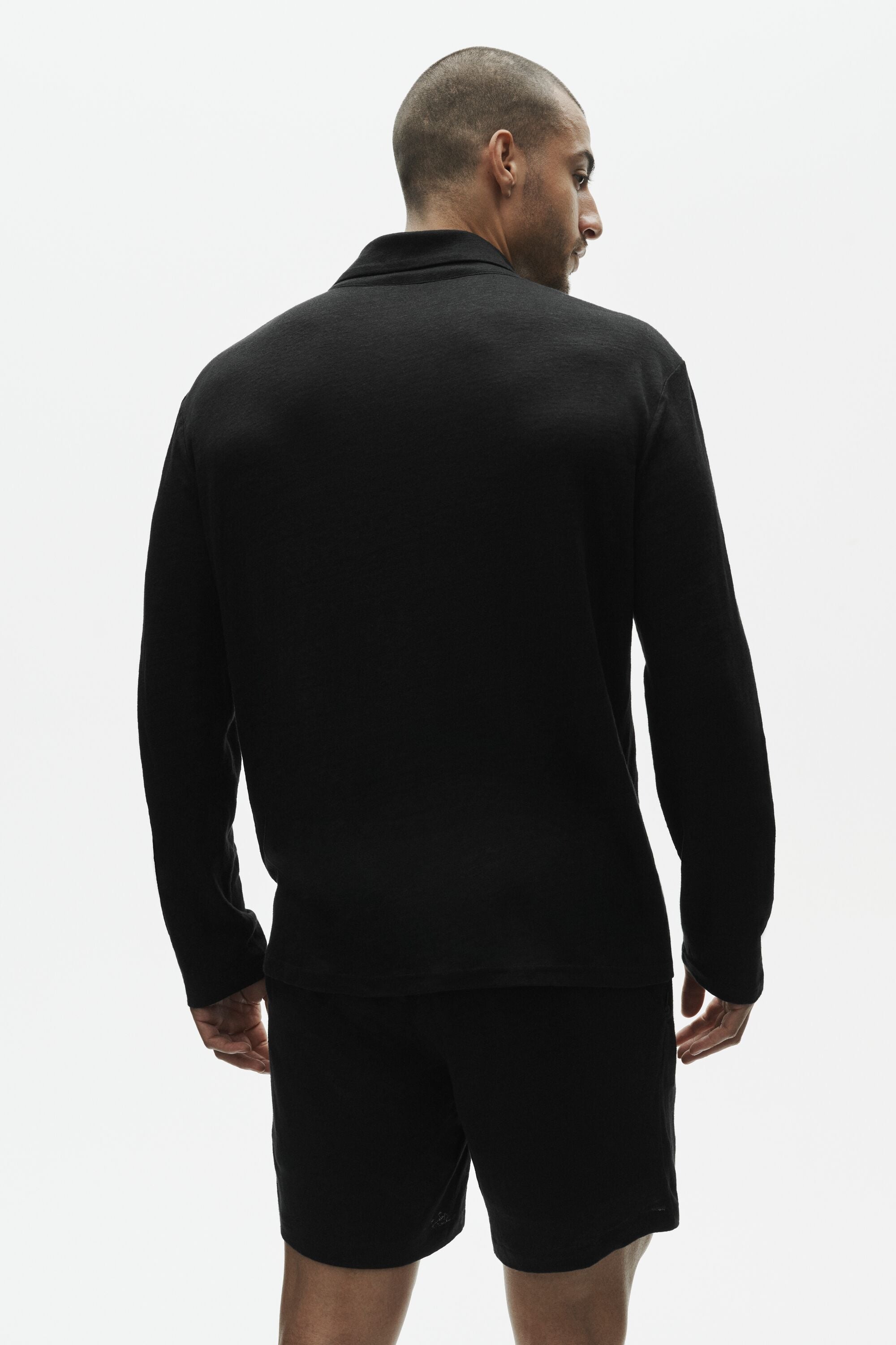Linen Jersey Coastal Long Sleeve Button Up - Black — photo 4