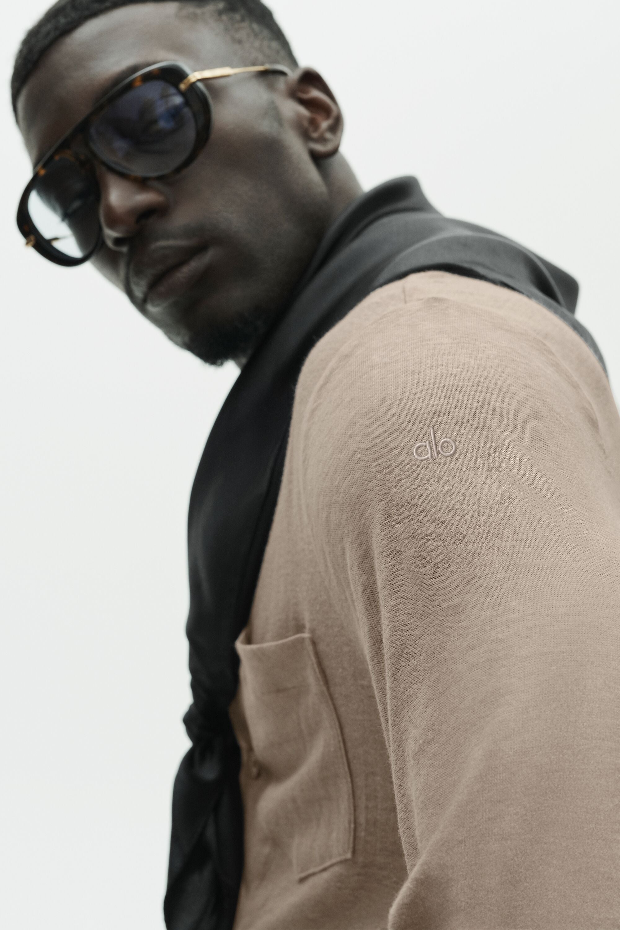 Linen Jersey Coastal Long Sleeve Button Up - Gravel — photo 3