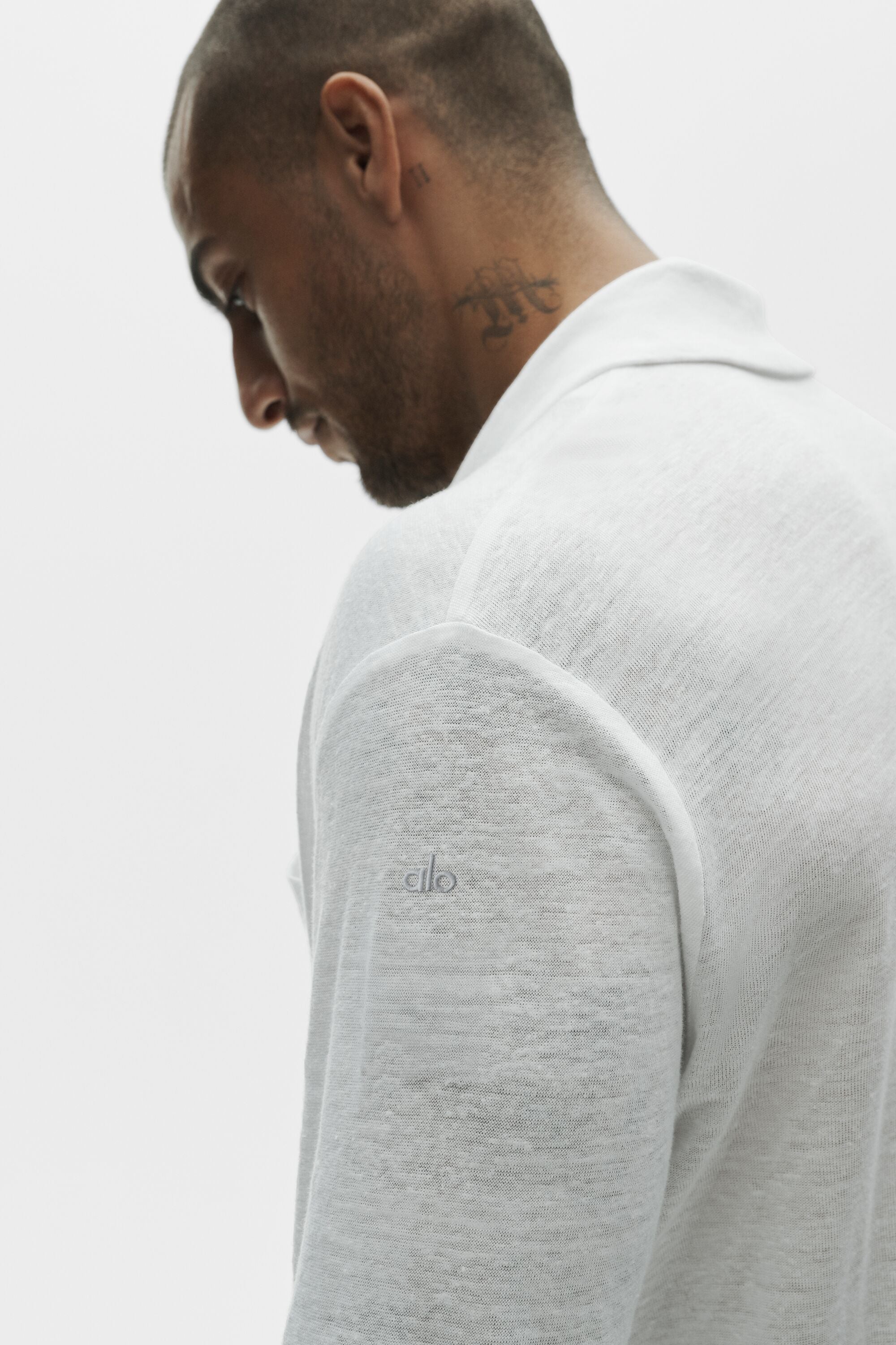 Linen Jersey Coastal Long Sleeve Button Up - White — photo 3