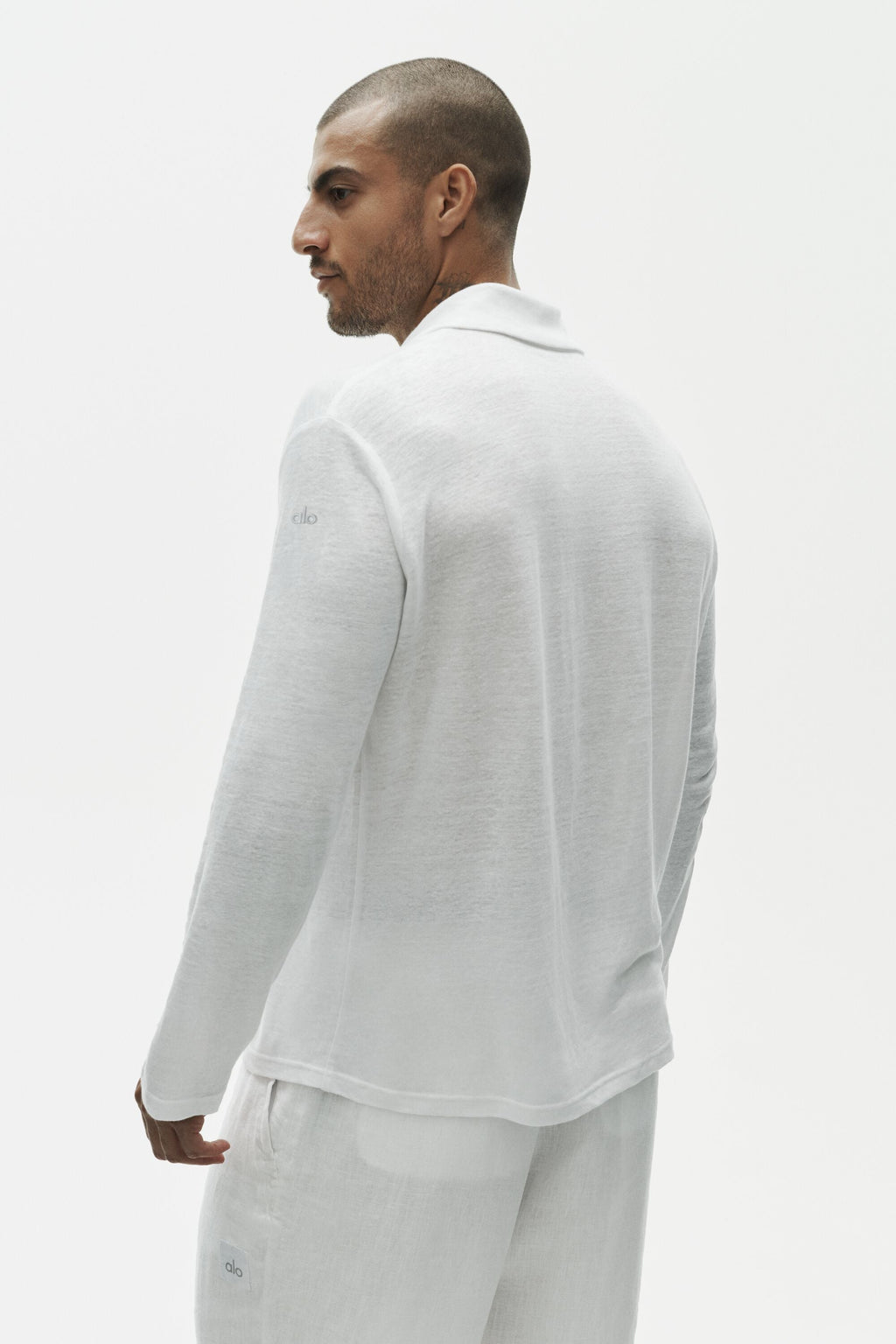 Linen Jersey Coastal Long Sleeve Button Up - White — photo 4