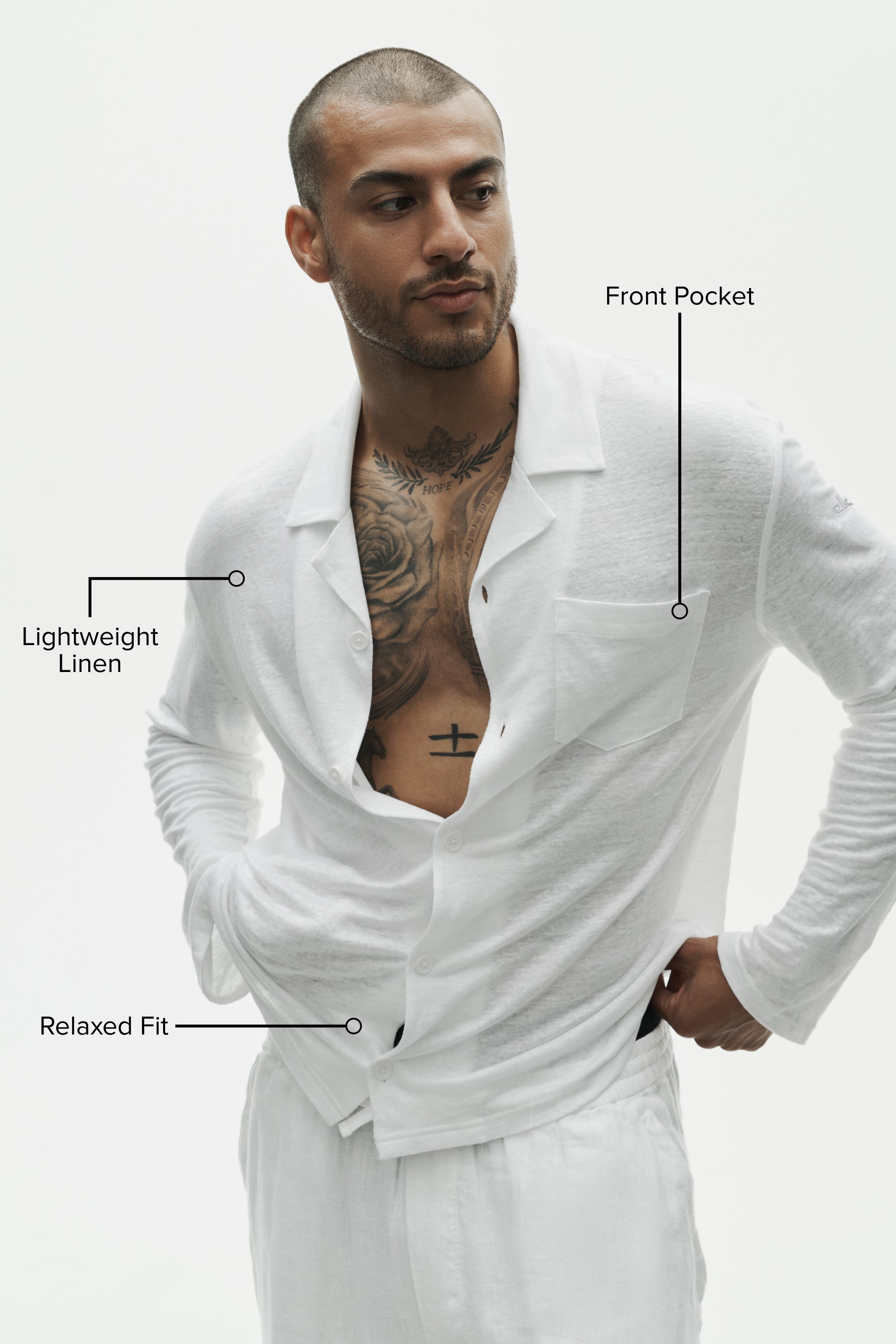Linen Jersey Coastal Long Sleeve Button Up - White — photo 2