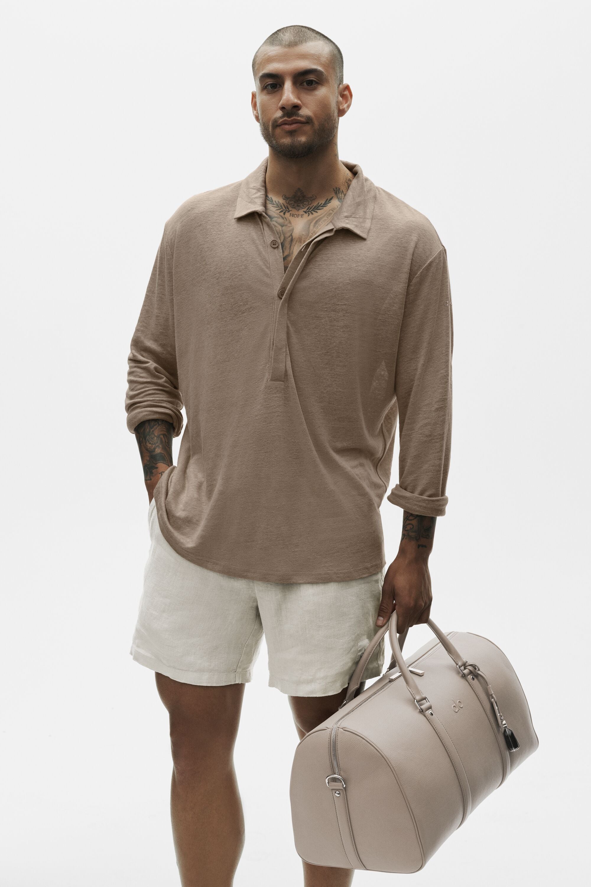 Linen Jersey Coastal Long Sleeve Pullover - Gravel — photo 5