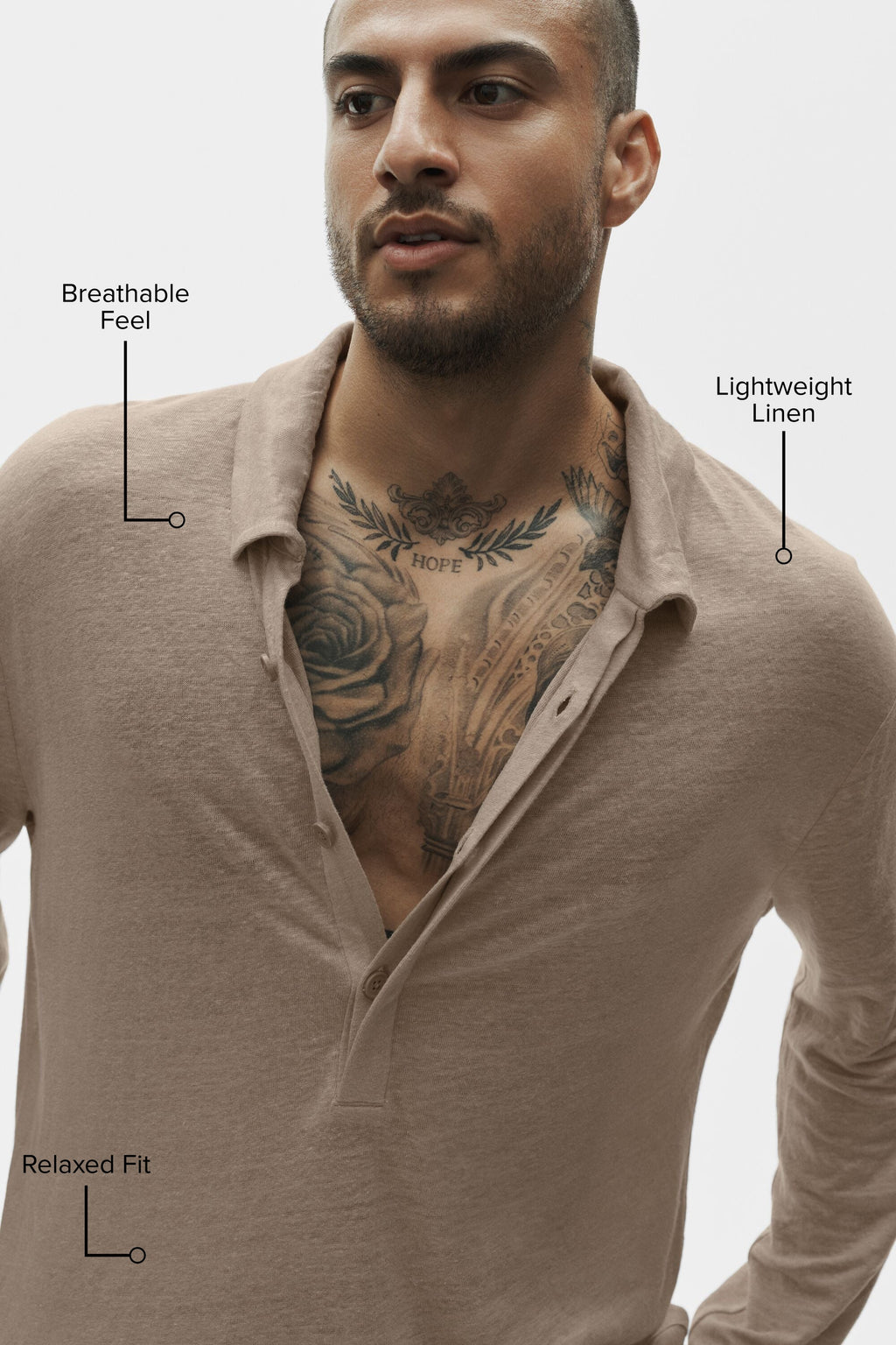 Linen Jersey Coastal Long Sleeve Pullover - Gravel — photo 2