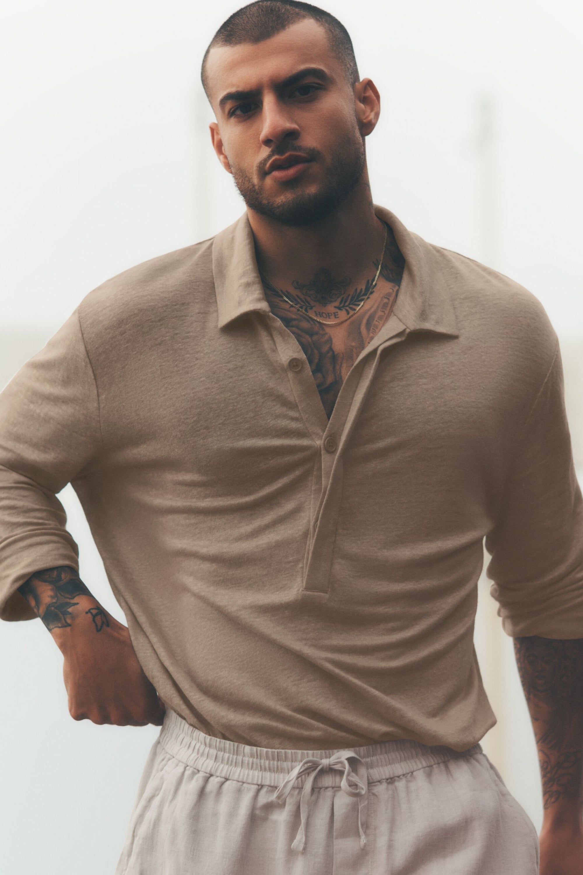 Linen Jersey Coastal Long Sleeve Pullover - Gravel — photo 1