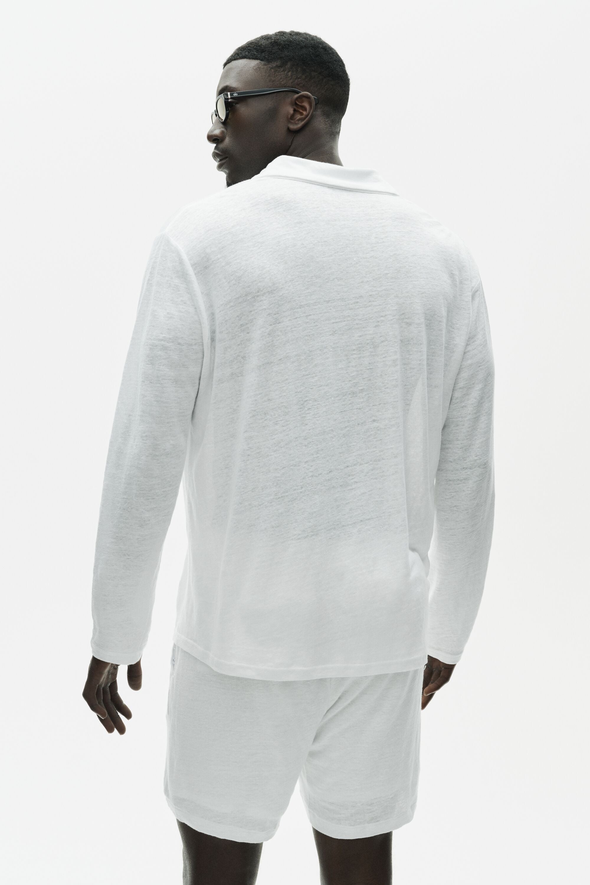 Linen Jersey Coastal Long Sleeve Pullover - White — photo 4