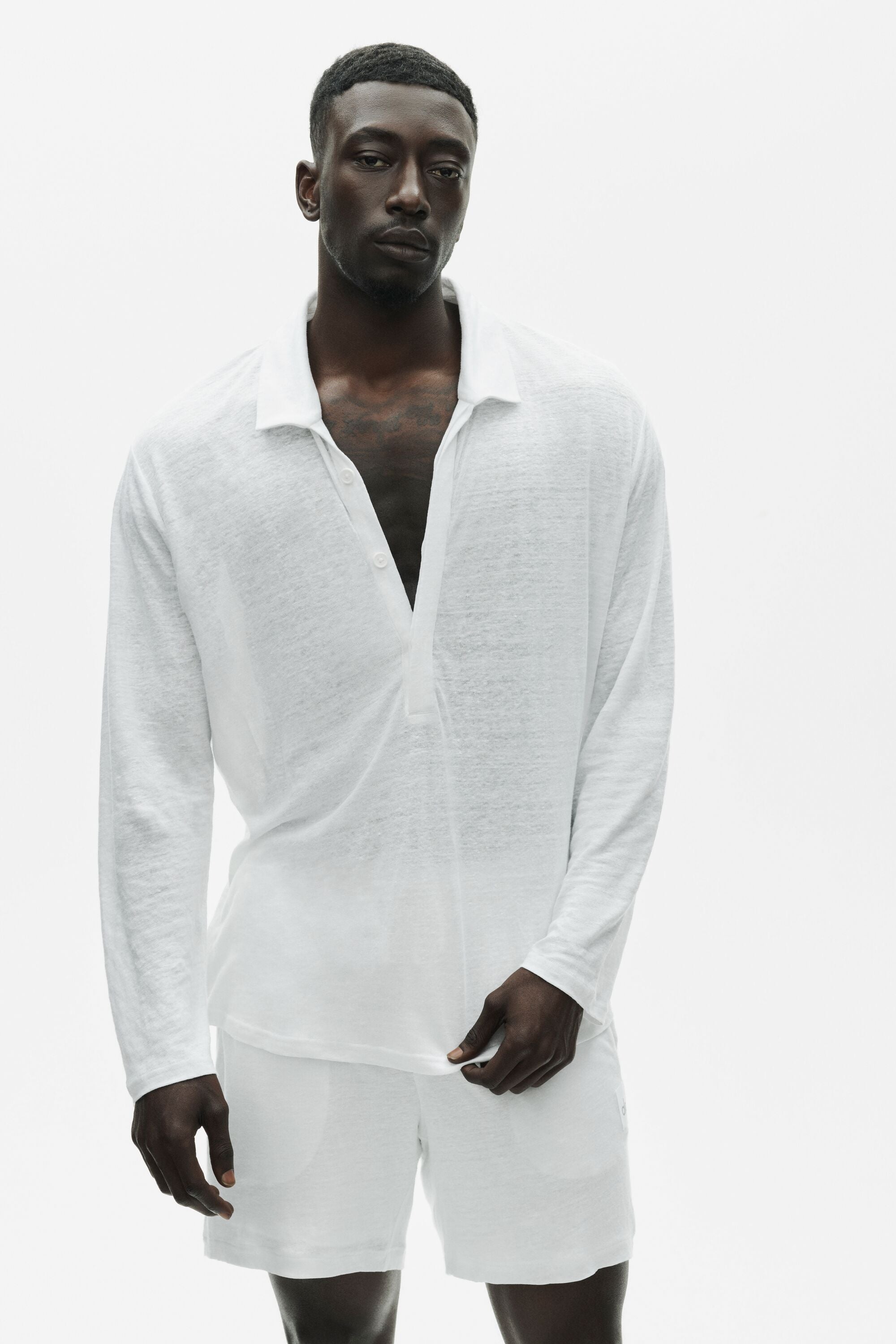 Linen Jersey Coastal Long Sleeve Pullover - White — photo 3