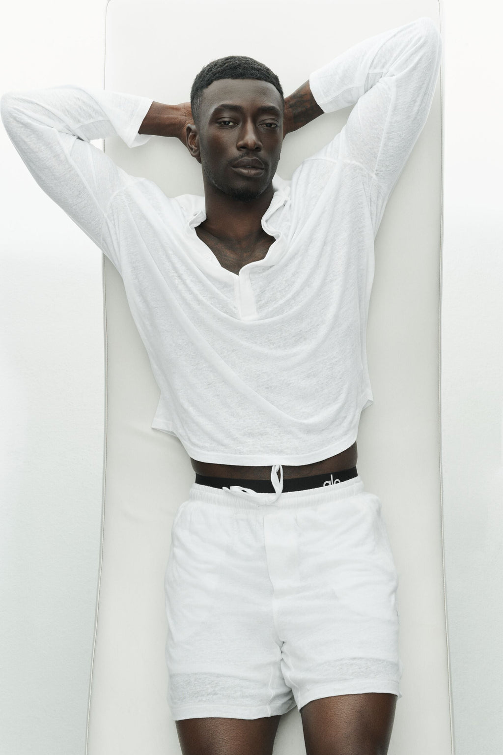 Linen Jersey Coastal Long Sleeve Pullover - White — photo 5