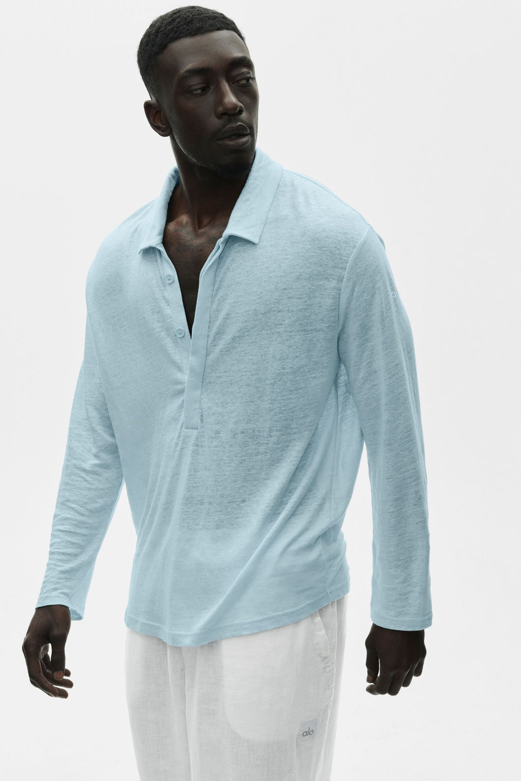 Linen Jersey Coastal Long Sleeve Pullover - Seaside Blue — photo 3