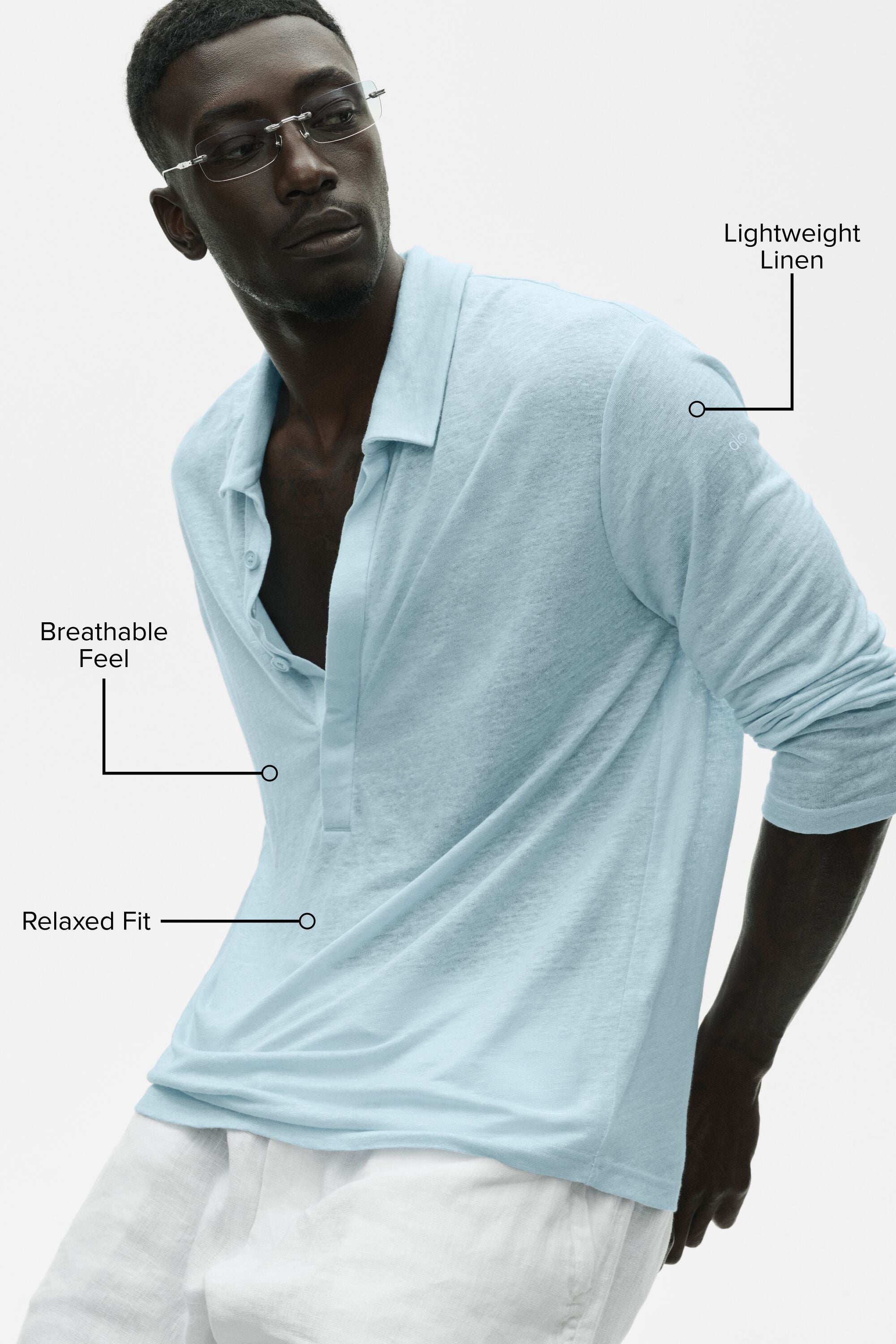 Linen Jersey Coastal Long Sleeve Pullover - Seaside Blue — photo 2