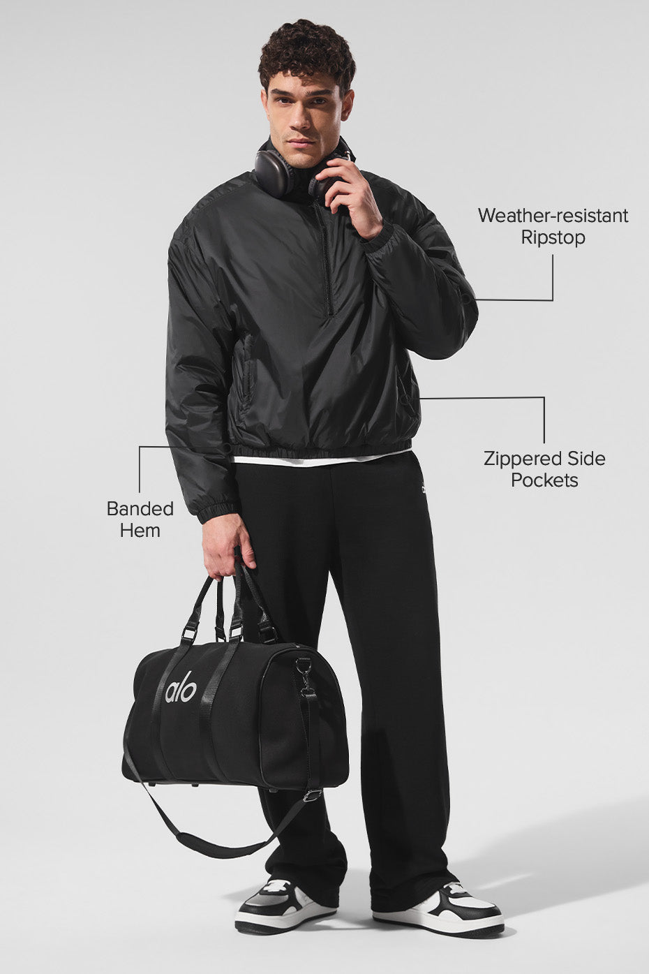 Latitude Light Weight 1/2 Zip Pullover Jacket - Black — photo 2