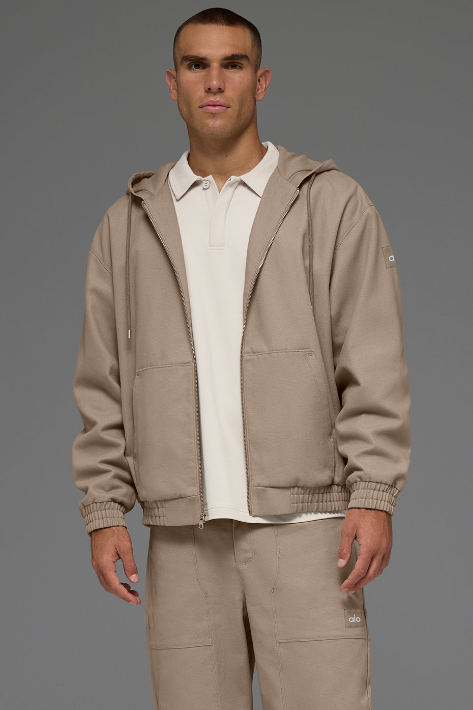 Cotton Canvas Full Zip Hoodie - Gravel — photo 3
