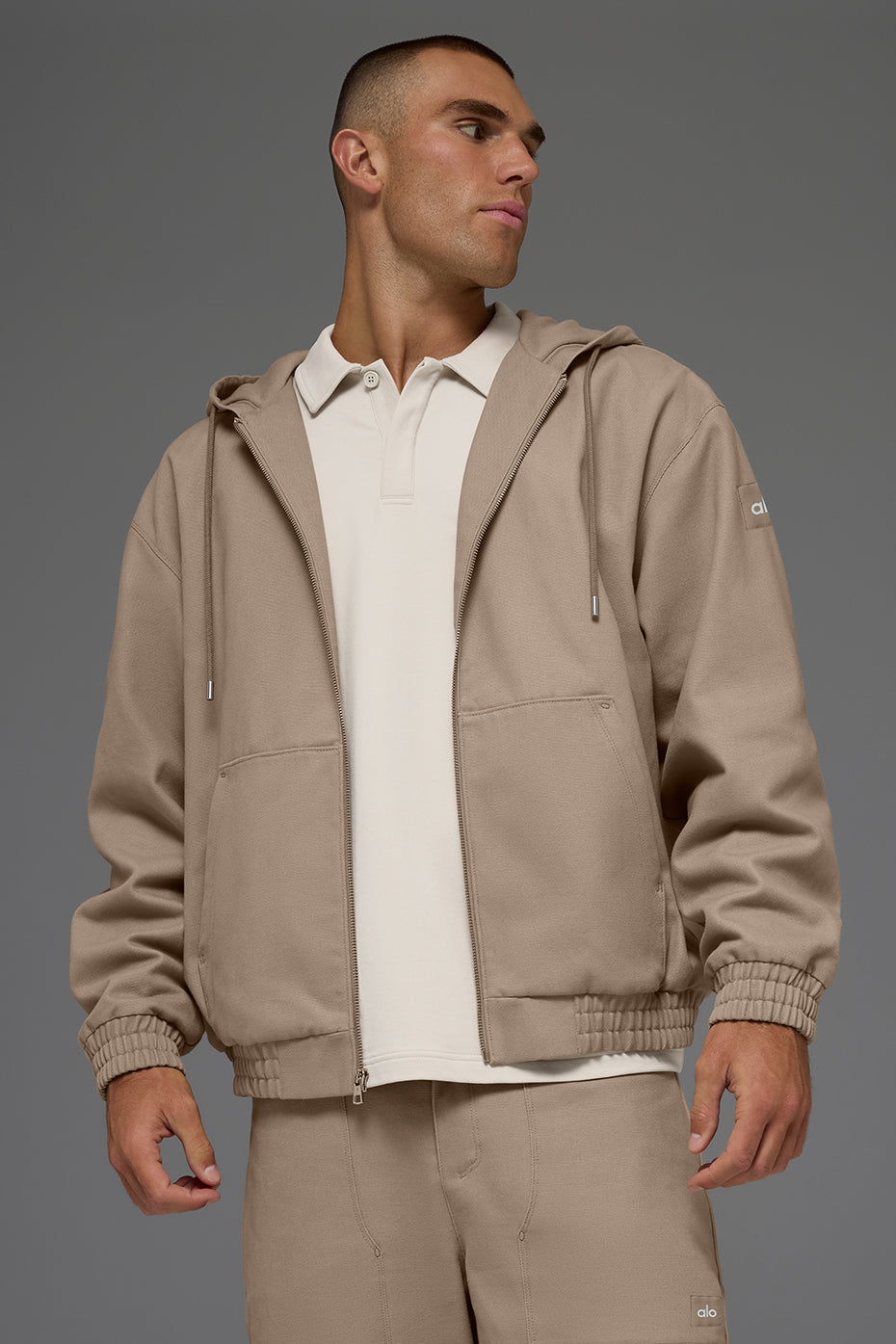 Cotton Canvas Full Zip Hoodie - Gravel — photo 6