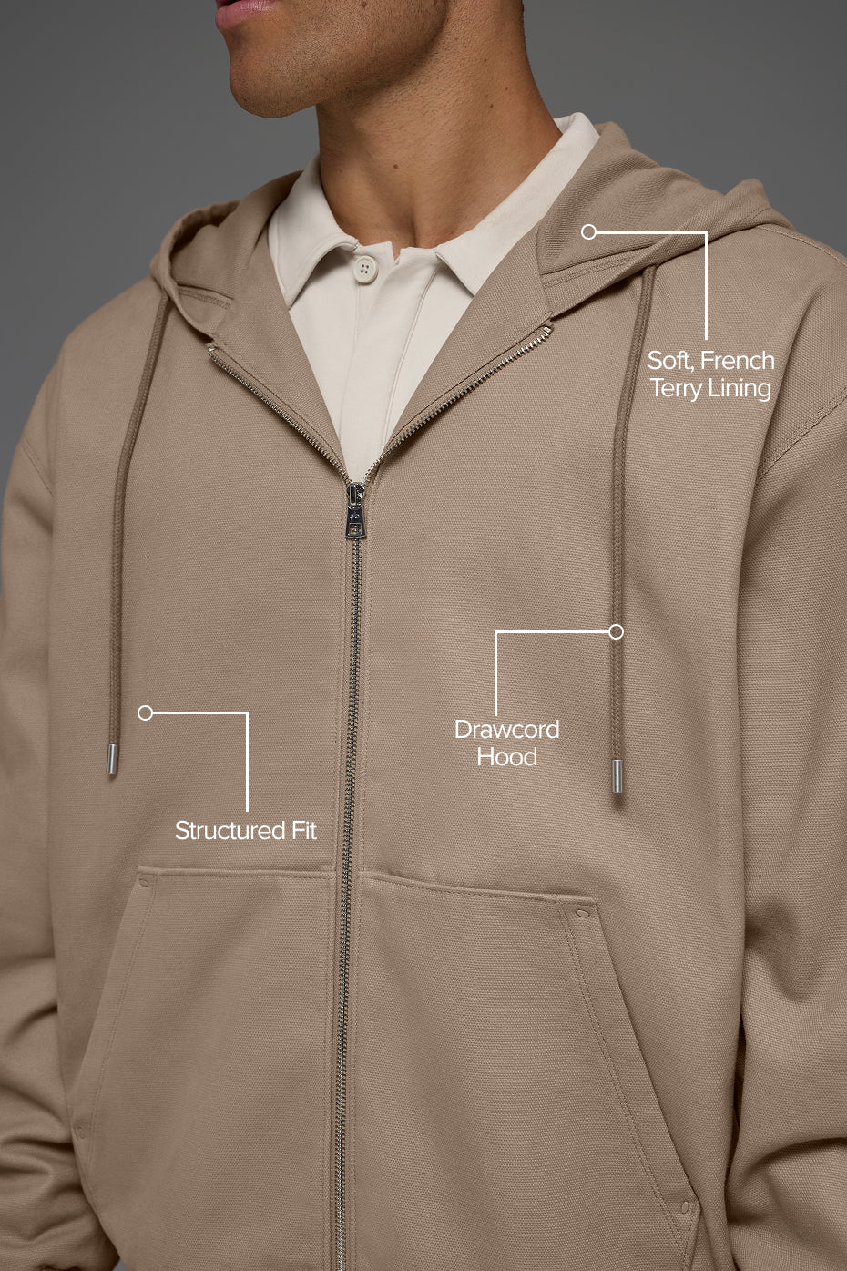 Cotton Canvas Full Zip Hoodie - Gravel — photo 2
