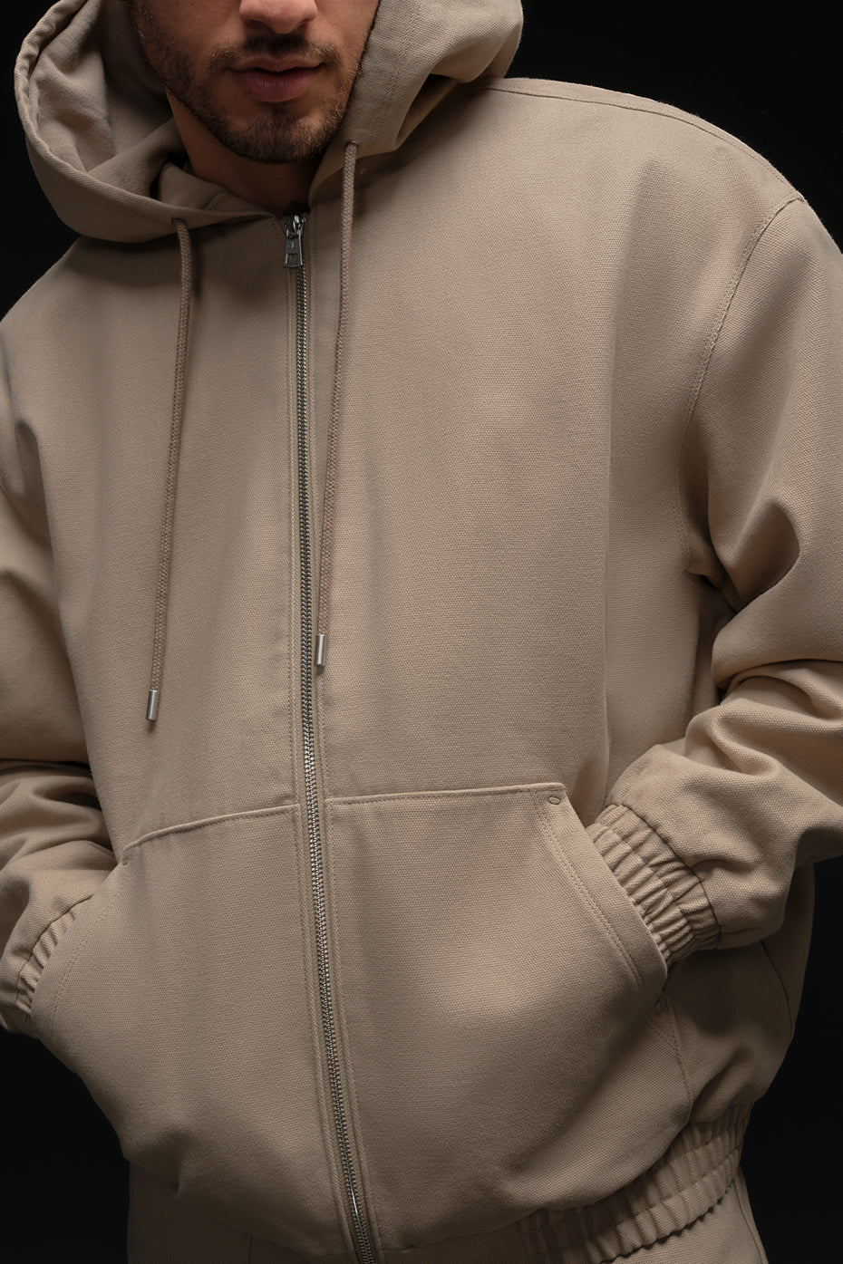 Cotton Canvas Full Zip Hoodie - Gravel — photo 1