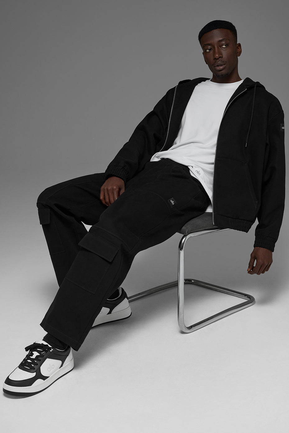 Cotton Canvas Full Zip Hoodie - Black — photo 6