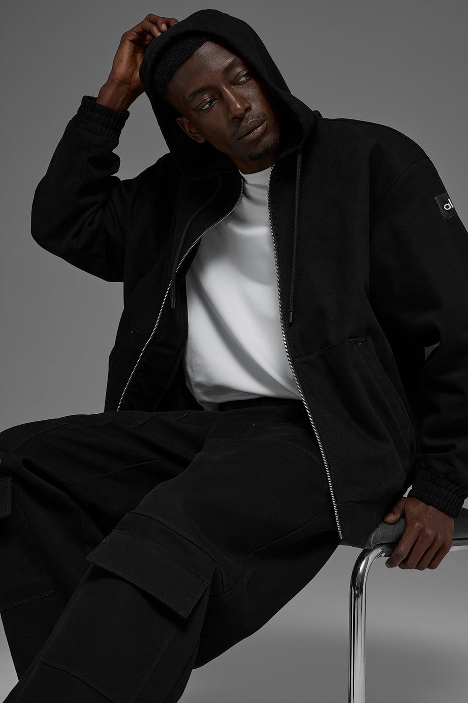 Cotton Canvas Full Zip Hoodie - Black — photo 4