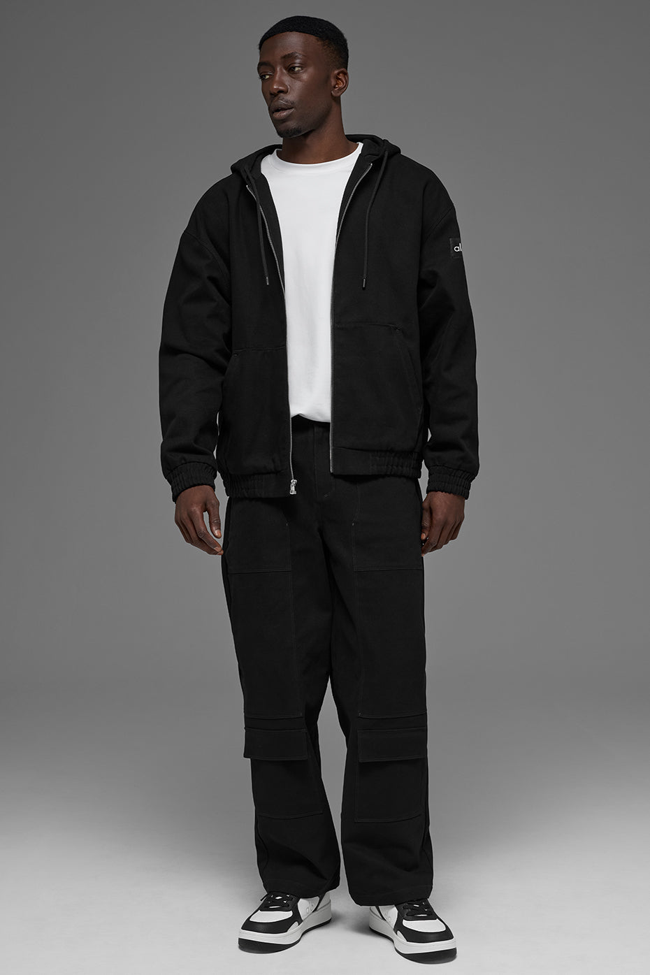 Cotton Canvas Full Zip Hoodie - Black — photo 5