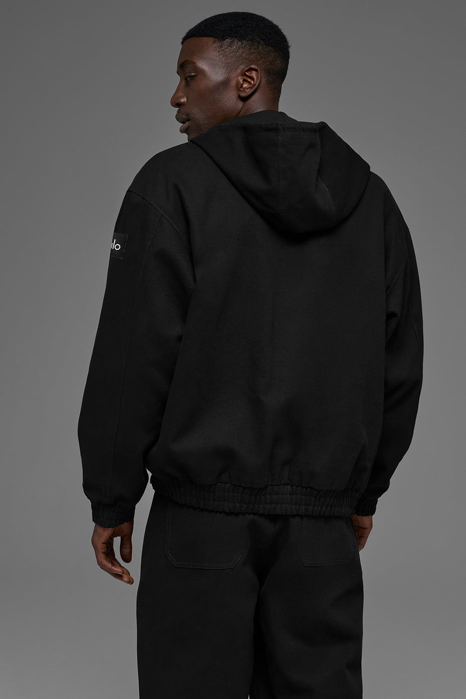 Cotton Canvas Full Zip Hoodie - Black — photo 3