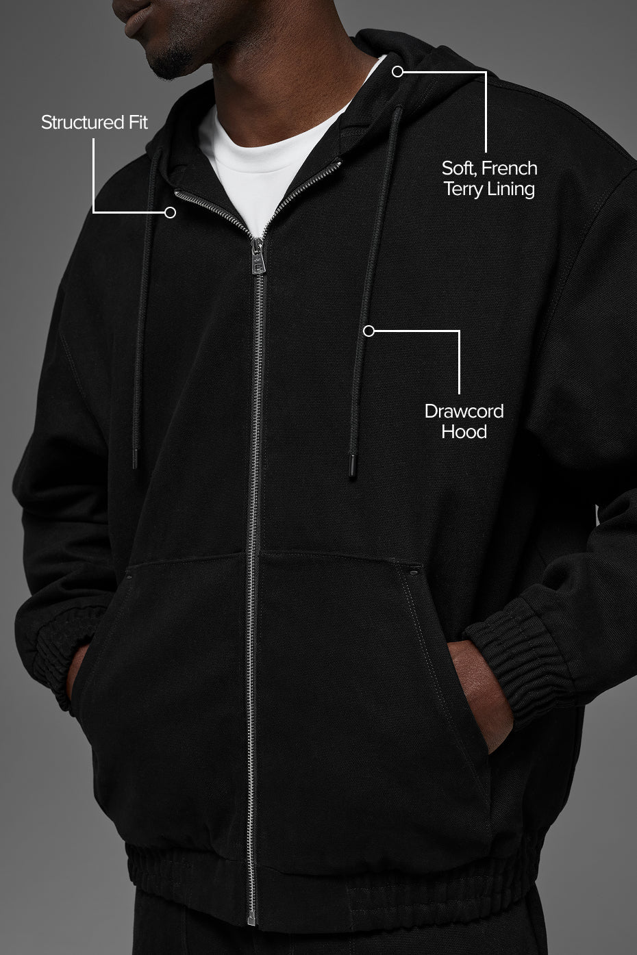 Cotton Canvas Full Zip Hoodie - Black — photo 2