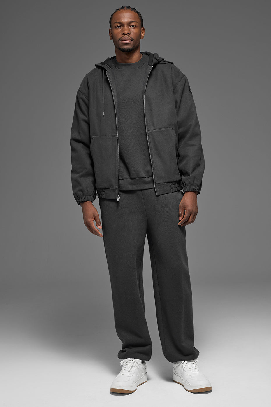 Cotton Canvas Full Zip Hoodie - Anthracite — photo 4