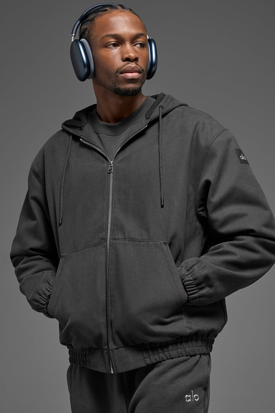Cotton Canvas Full Zip Hoodie - Anthracite — photo 1