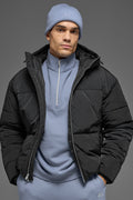 Crinkle Nylon Hooded Stage Puffer - Black — photo 1